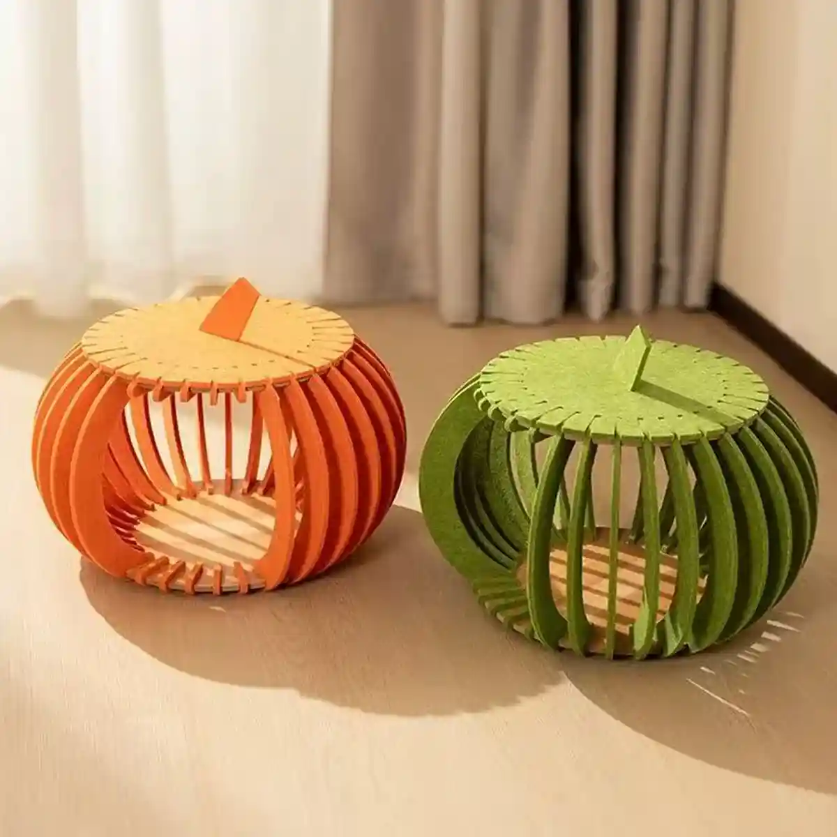 Pumpkin Felt Cat House Bed with Wooden Base 2 Colours - Image 11