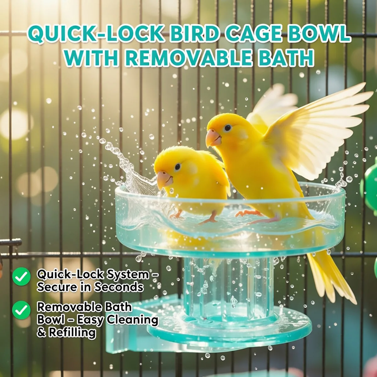 Quick-Lock Bird Cage Bowl Removable Bird Bath Feeder Cup - Image 3