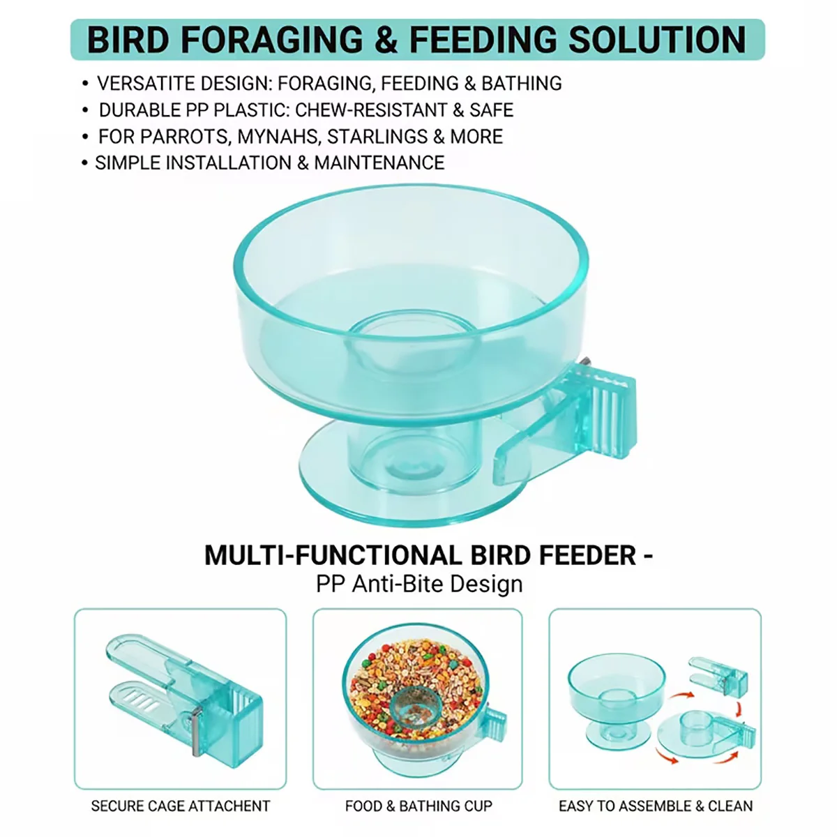 Quick-Lock Bird Cage Bowl Removable Bird Bath Feeder Cup - Image 7