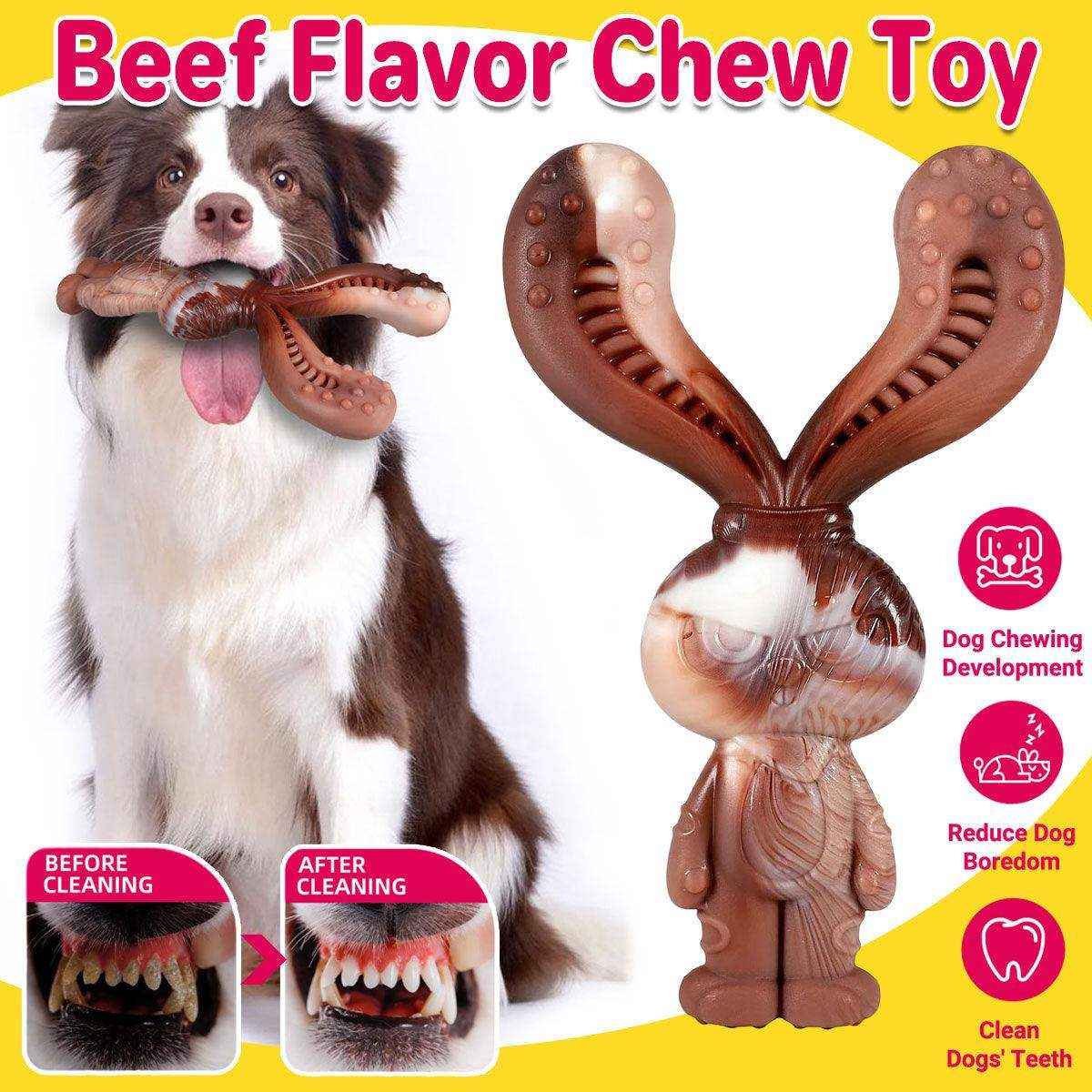Rabbit-Shaped Dog Chew Toy with Beef Flavor for Large Breeds - Image 2