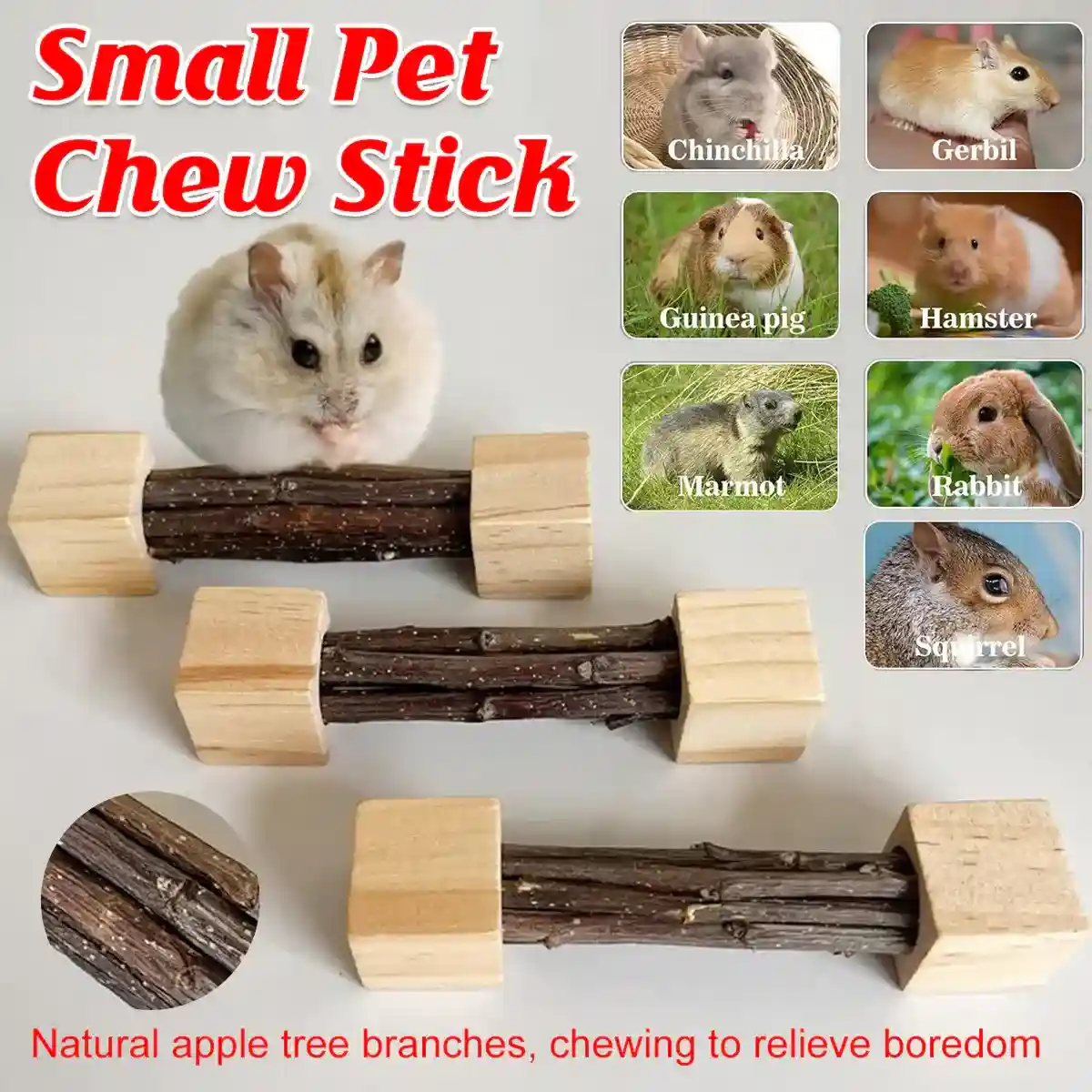 Durable Apple Wood Rabbit Chew Toys for Small Pets Dental Health