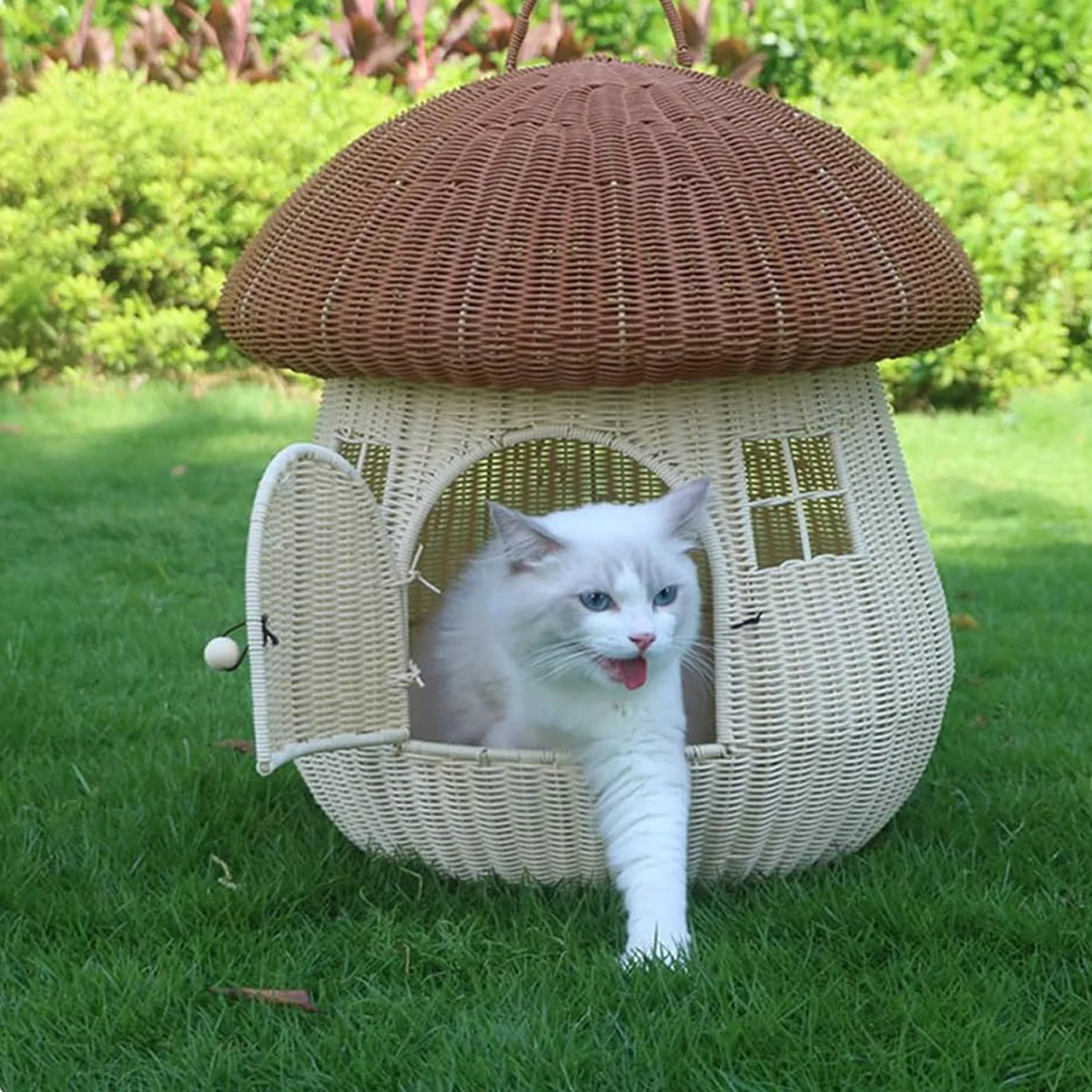 Rattan Mushroom Cat House Bed - Image 12