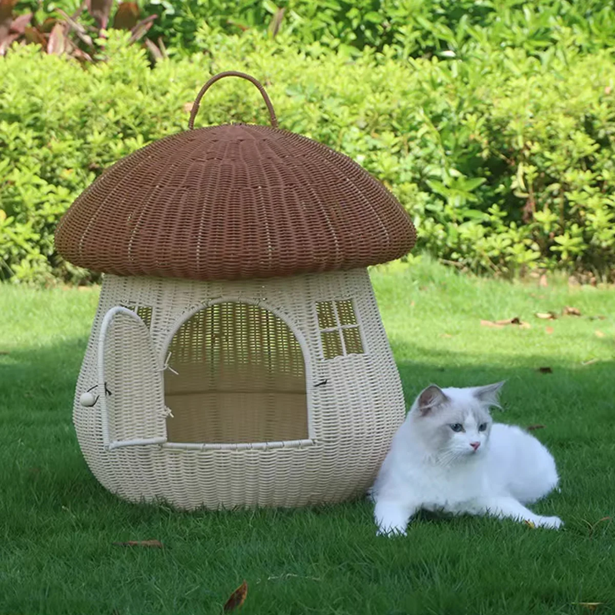 Rattan Mushroom Cat House Bed - Image 6