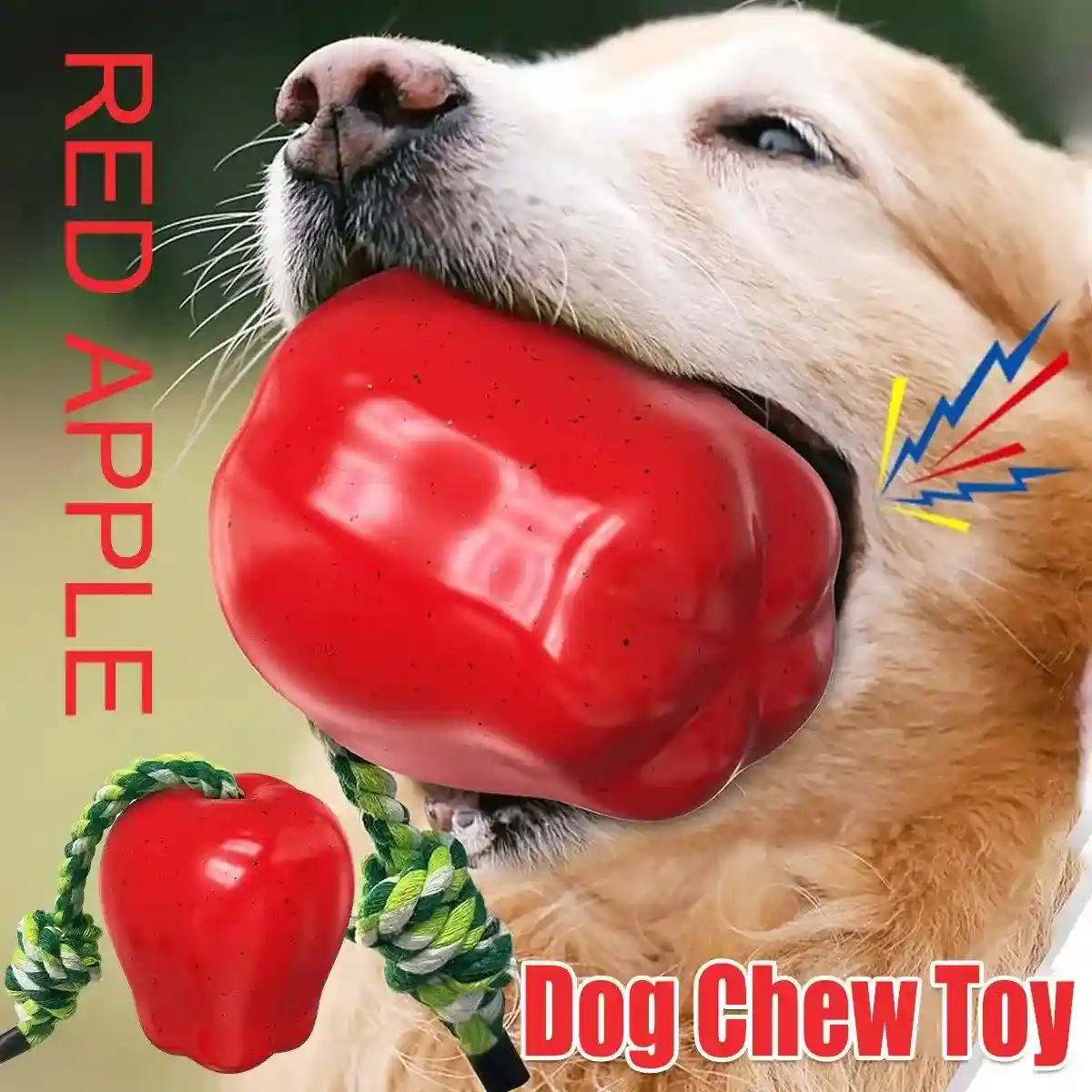 Red Apple Dog Chew Toy with Rope for Play and Dental Health