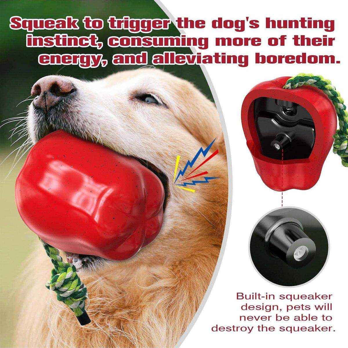 Red Apple Dog Chew Toy with Rope for Play and Dental Health - Image 5