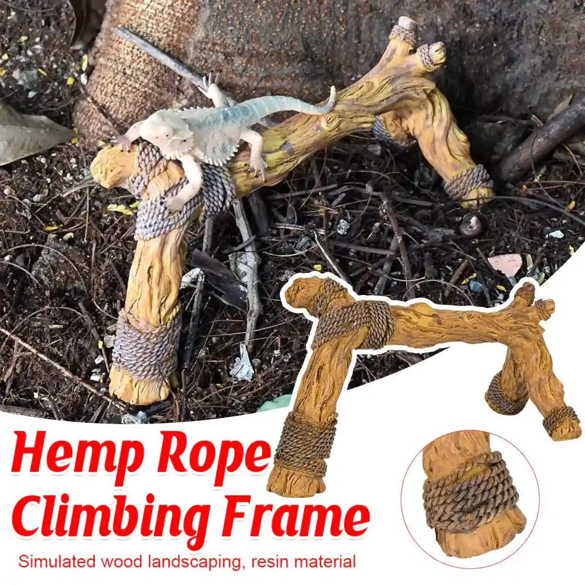 Natural Terrarium Reptile Climbing Frame with Hemp Rope for Pets
