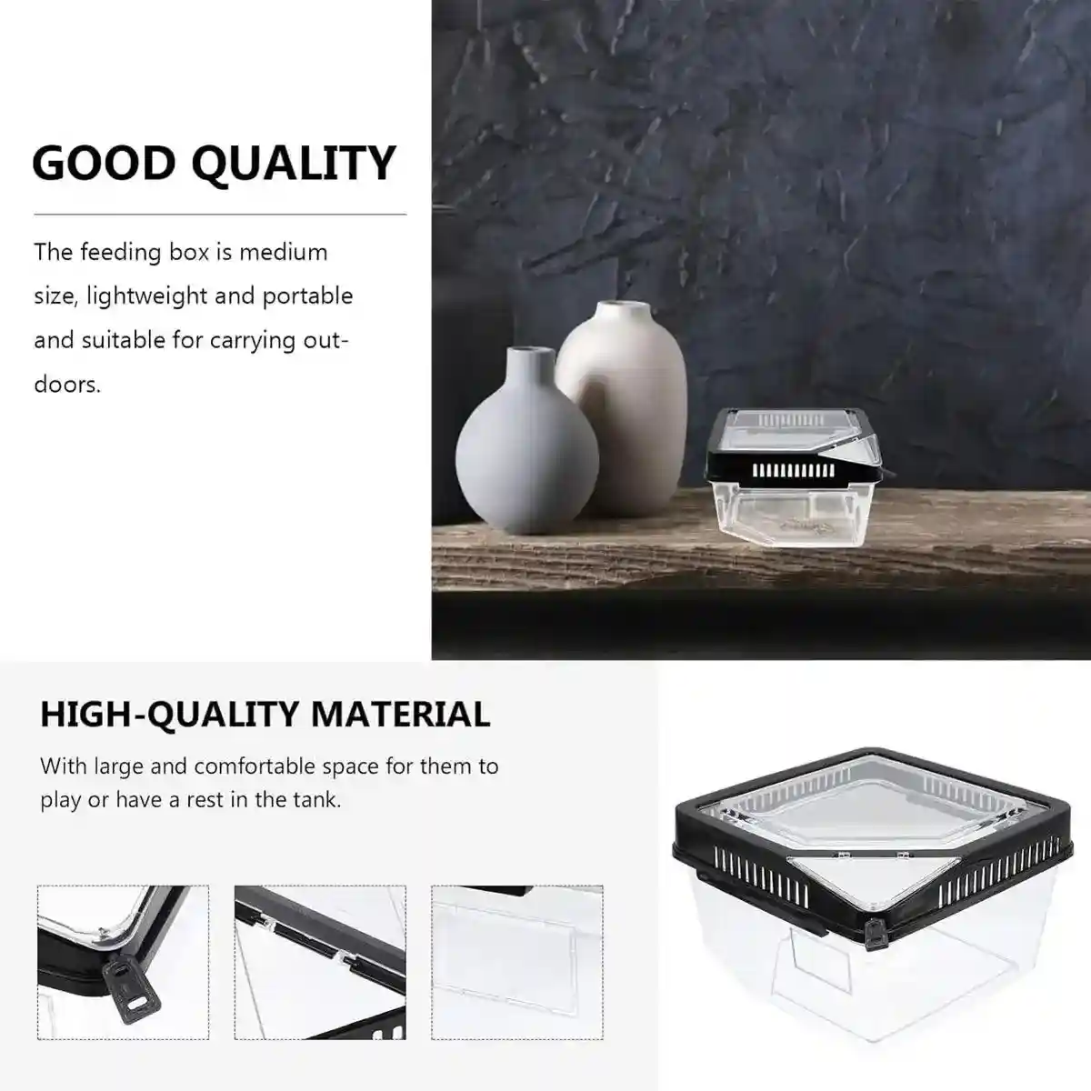 Clear Reptile Feeder Box With Locking Lid & Thermometer Slot - Image 15