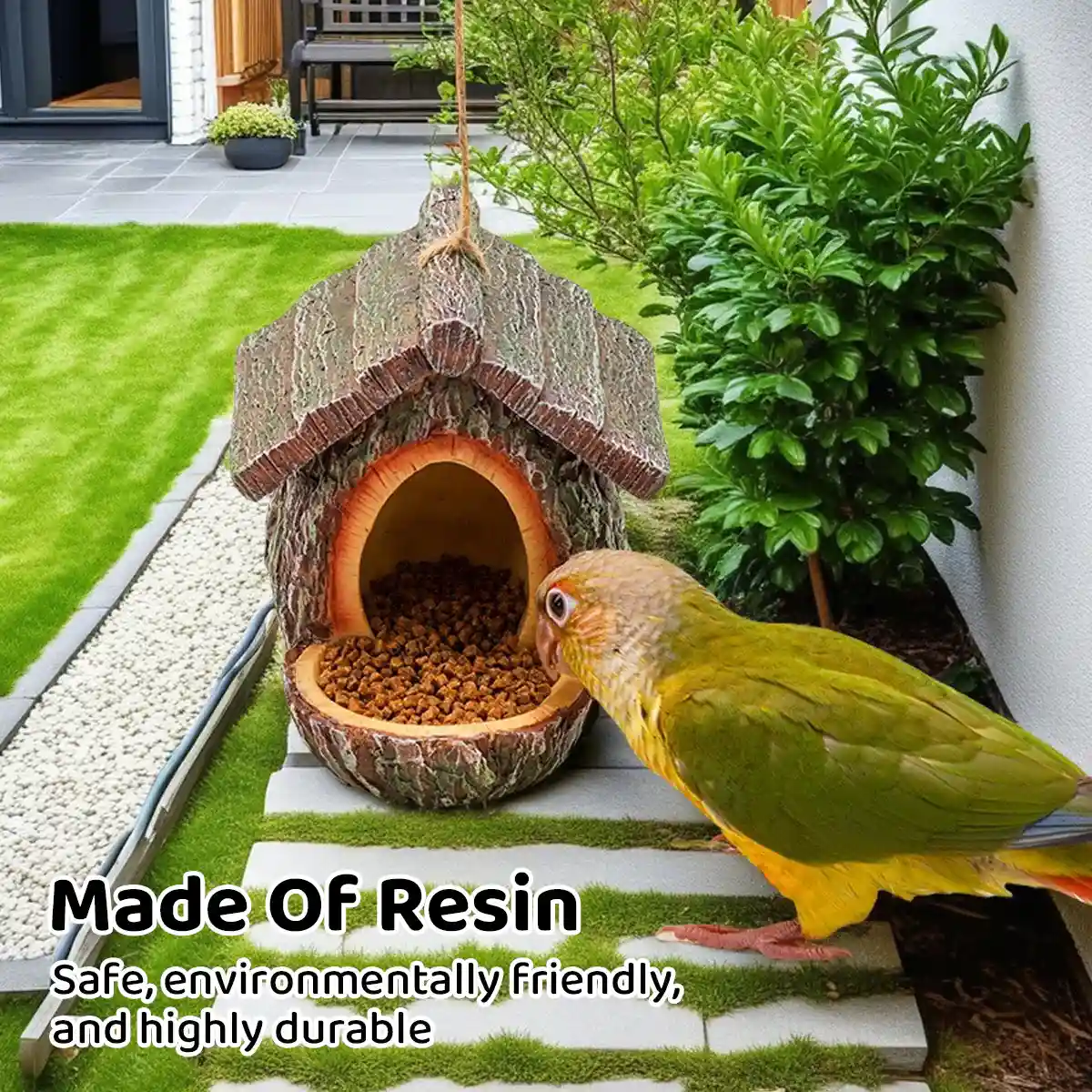 Resin Bird Feeder Bird Nest Pendant Handmade Tree Trunk Garden Decor - Image 4
