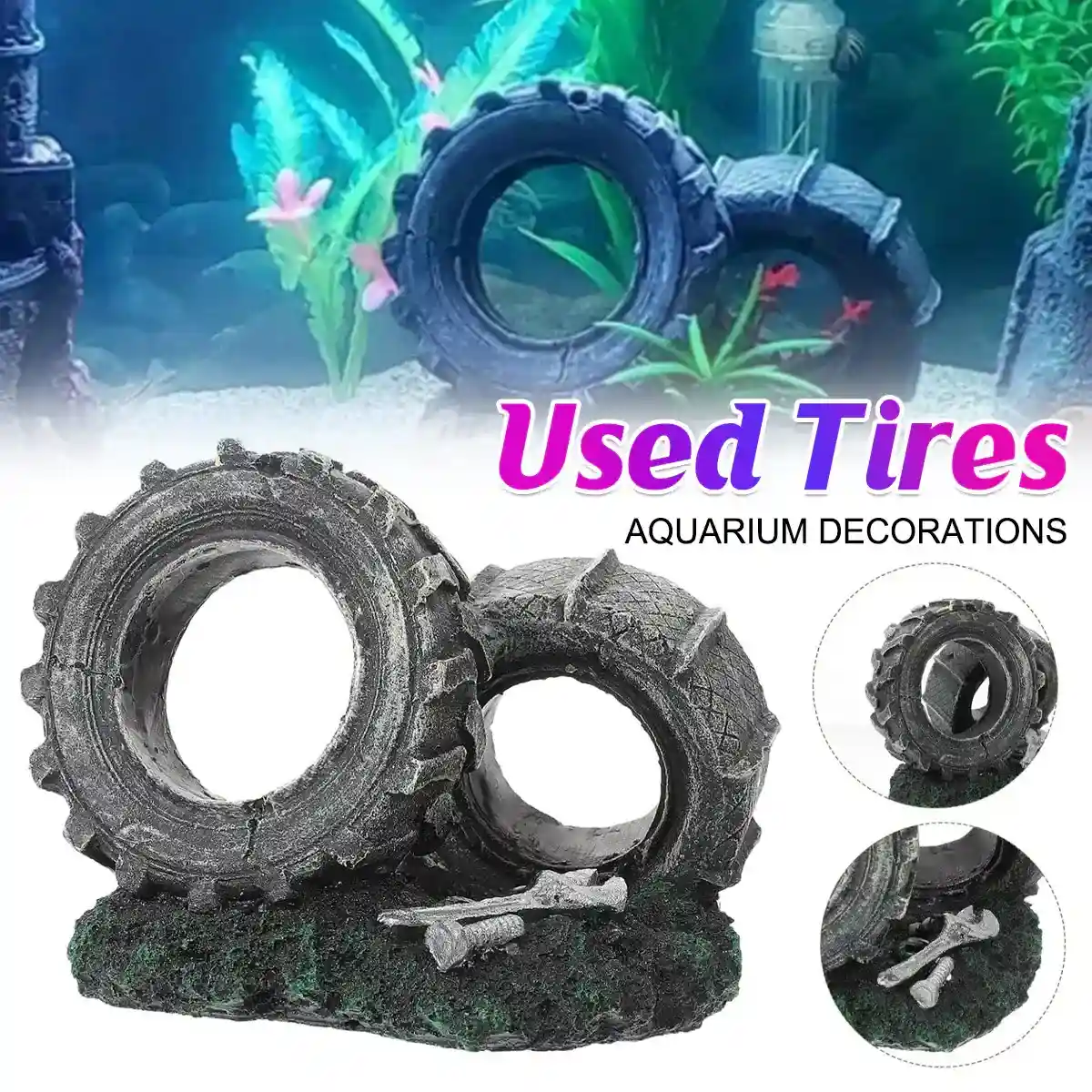Vintage Resin Tire Ornament for Fish Tanks – Aquarium Decoration