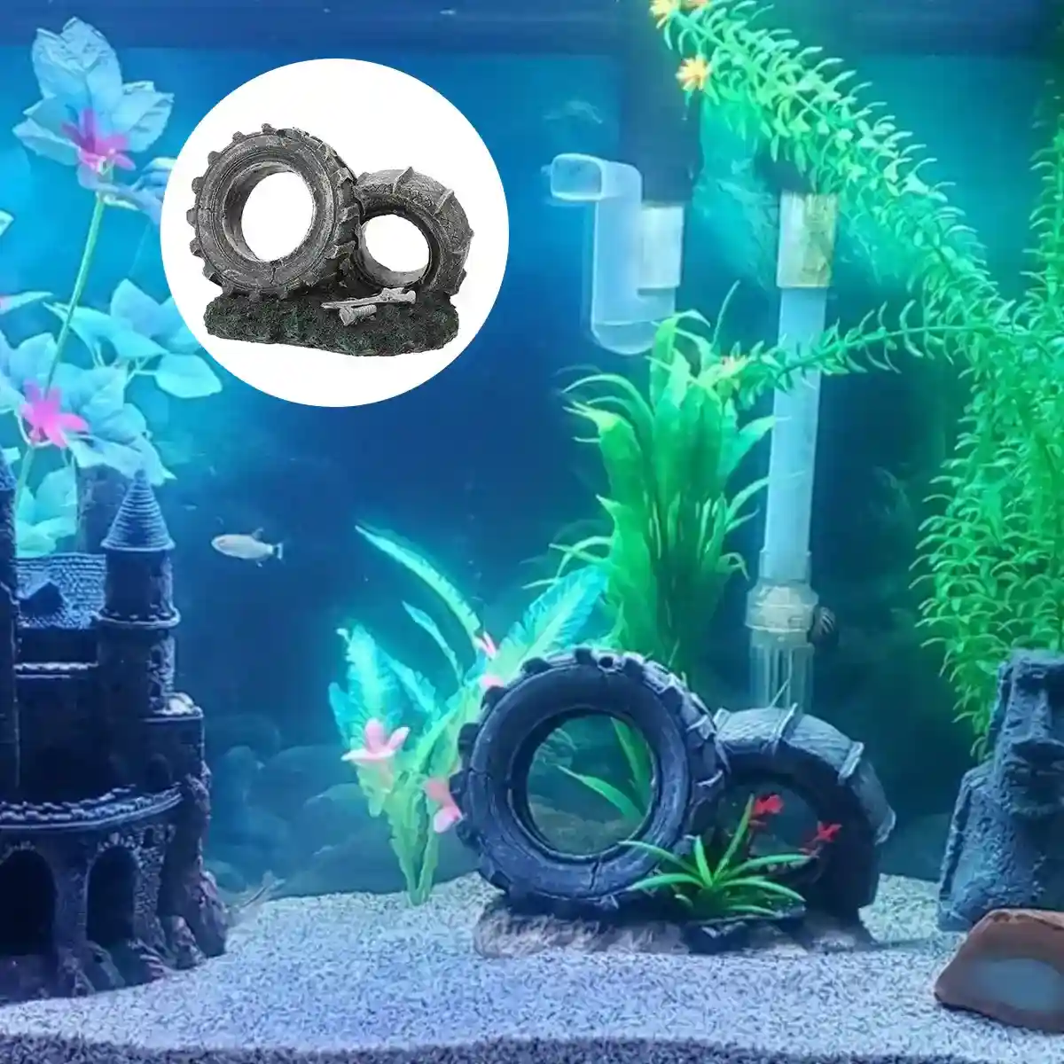 Vintage Resin Tire Ornament for Fish Tanks – Aquarium Decoration - Image 4