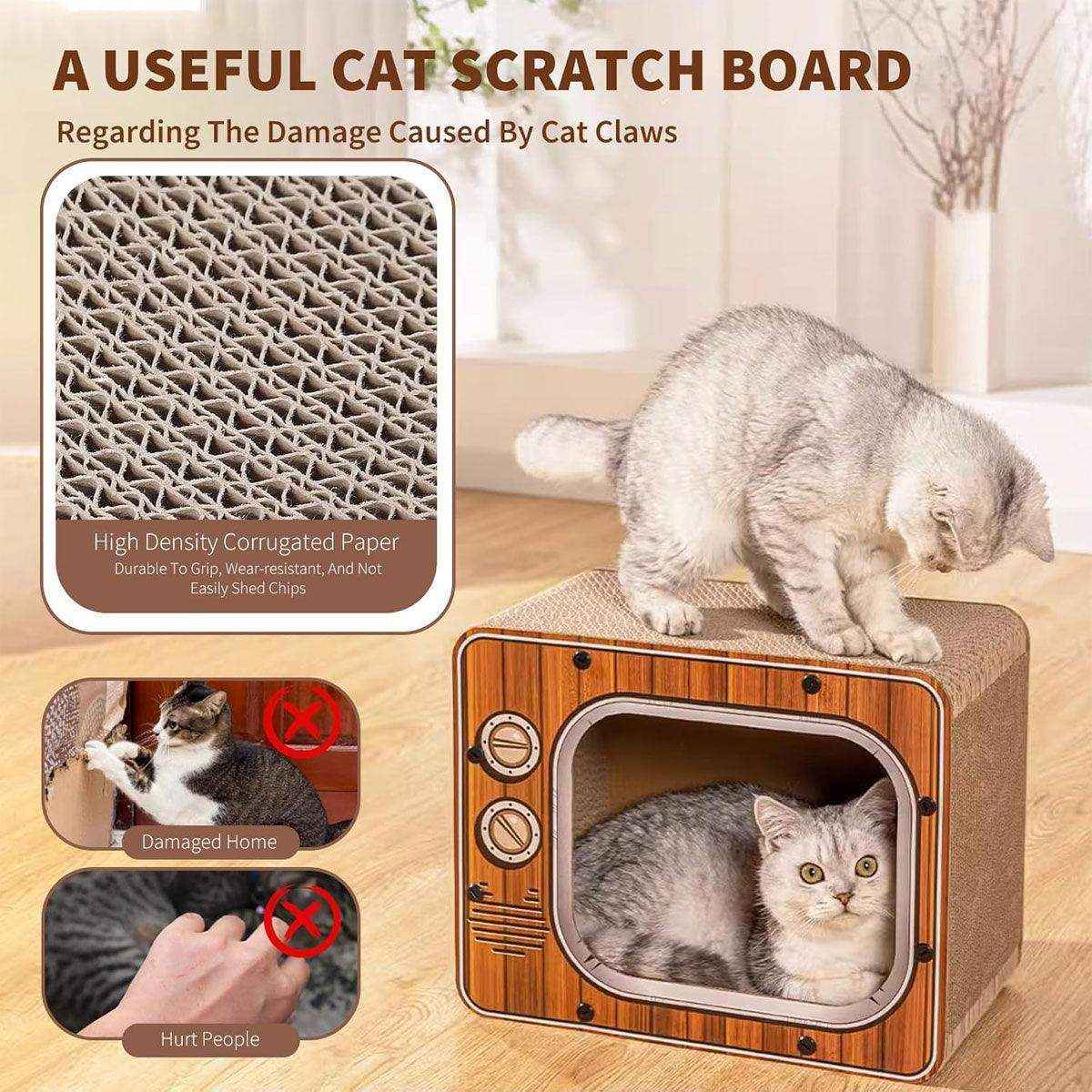 Retro TV Style Lounger with Cardboard Cat Scratcher Nest for Indoor Cats - Image 10