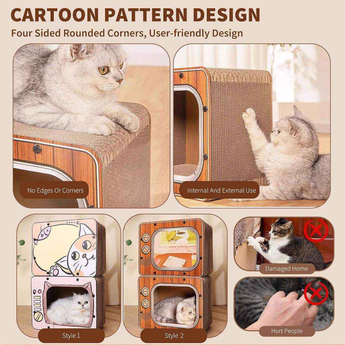 Retro TV Style Lounger with Cardboard Cat Scratcher Nest for Indoor Cats - Image 12