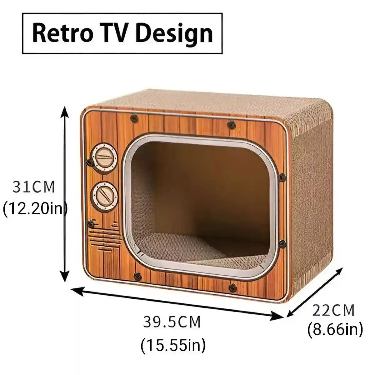 Retro TV Style Lounger with Cardboard Cat Scratcher Nest for Indoor Cats - Image 7