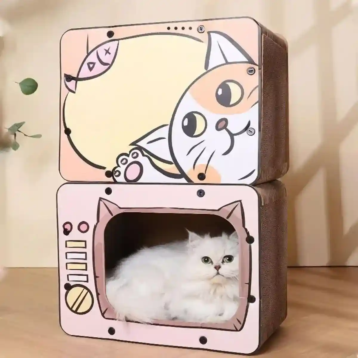 Retro TV Style Lounger with Cardboard Cat Scratcher Nest for Indoor Cats - Image 8