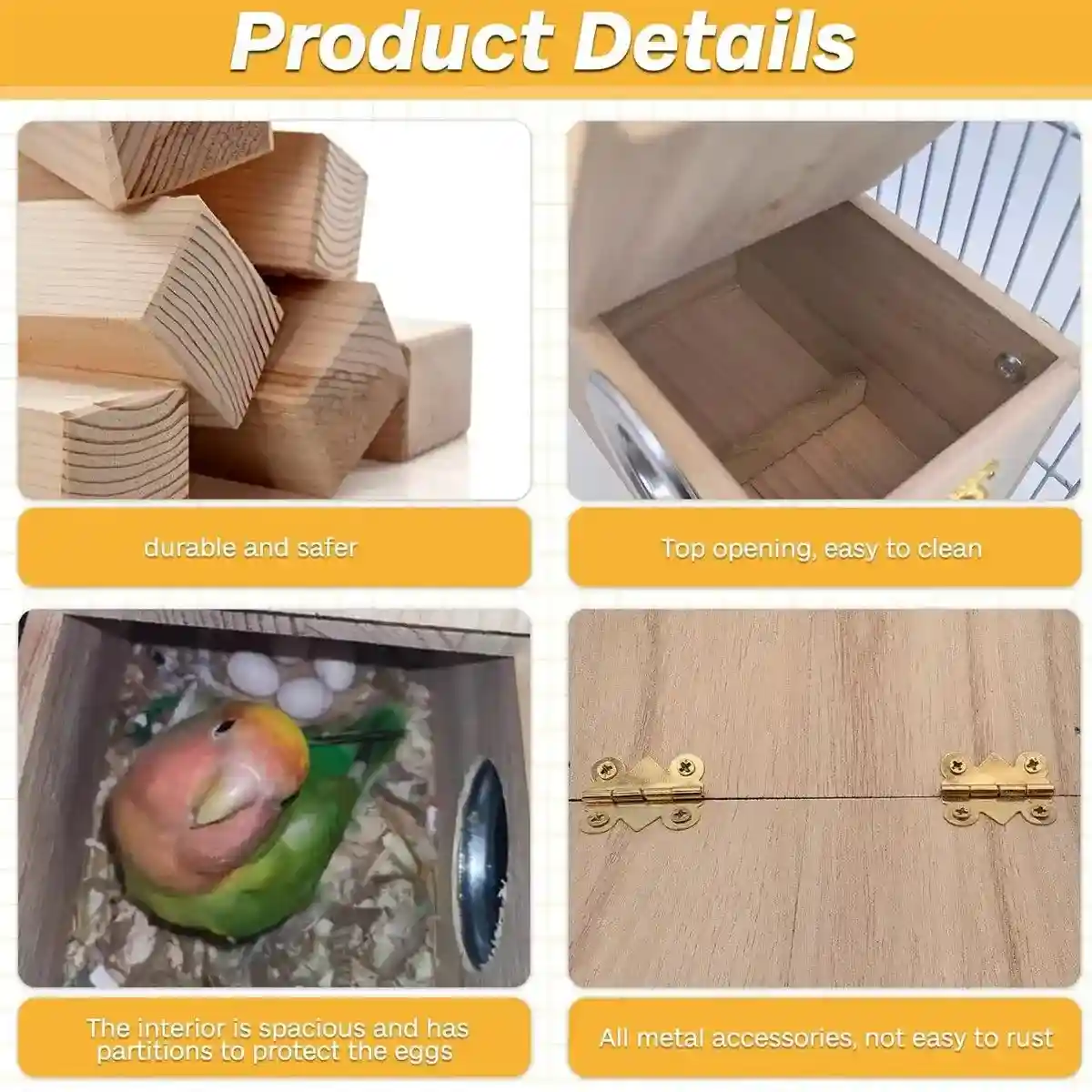 Right Opening Wooden Breeding Box for Small Birds Durable & Spacious - Image 4