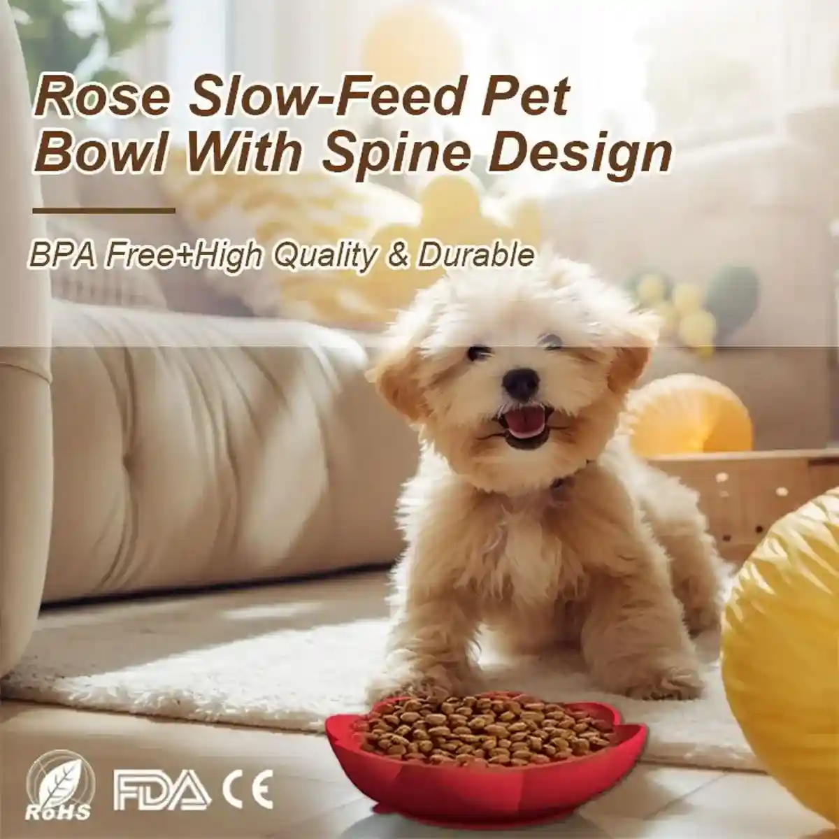 Rose-Shaped Slow Feeder Dog Bowl with Non-Slip Suction Base - Image 3
