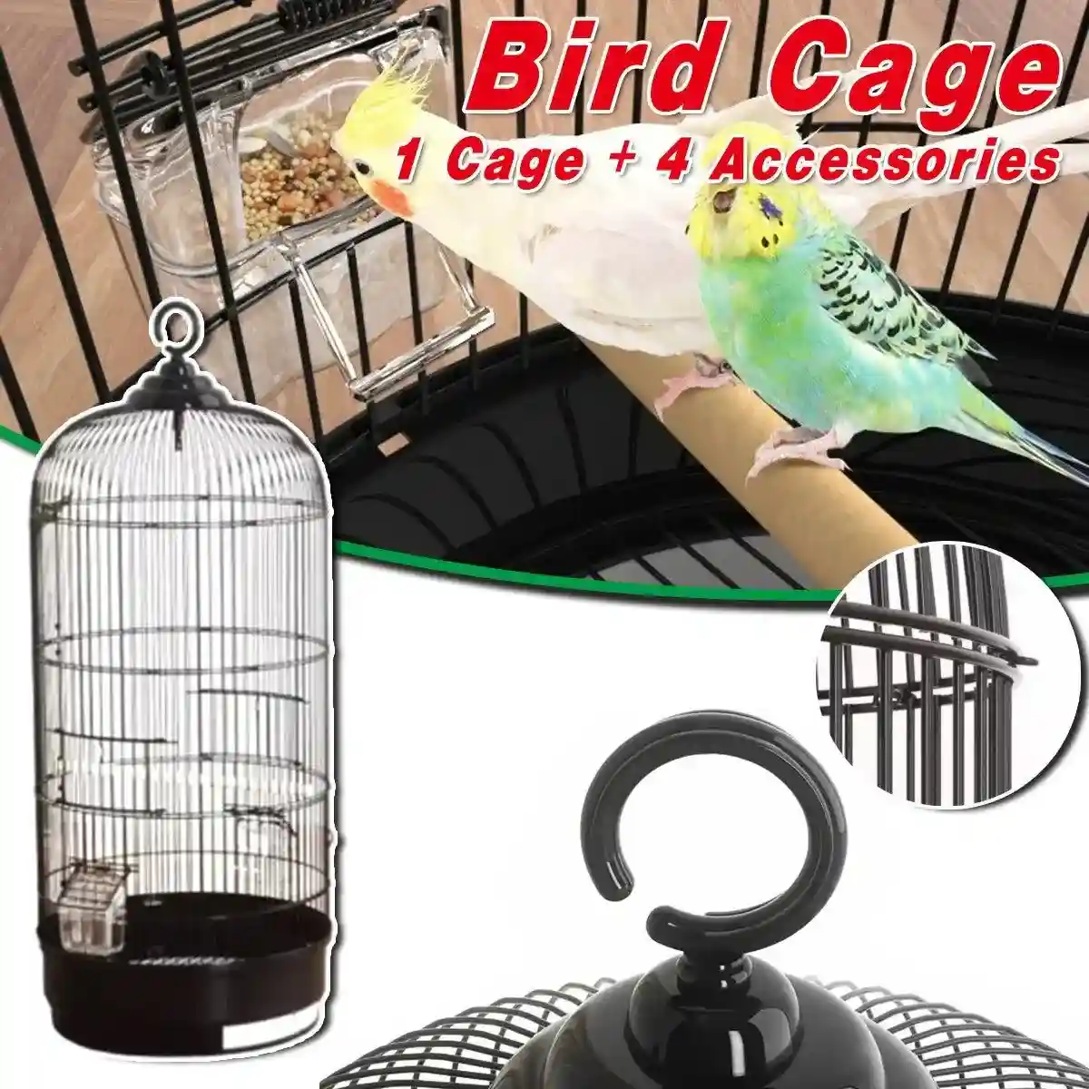 Round Bird Cage Metal Cage Large Pet Birdcage Indoor Outdoor Parrot Hamster - Image 2