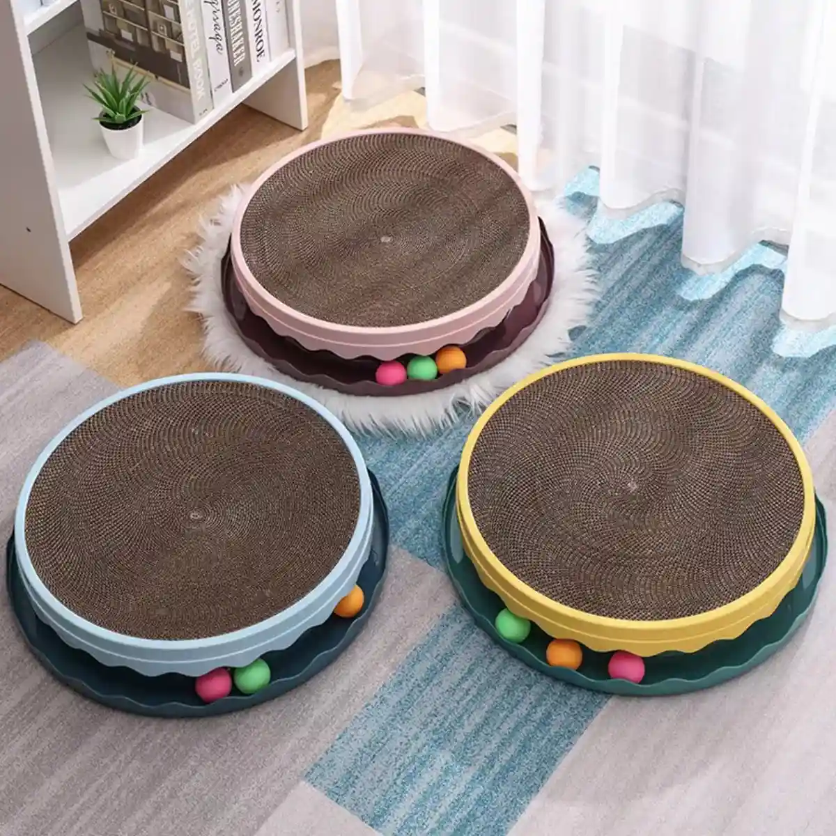 Interactive Cat Scratching Pad Round Corrugated Play Toy with Balls - Image 10