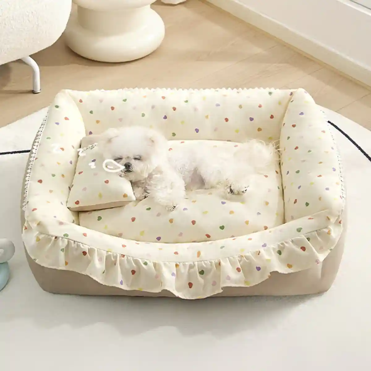 Ruffled Pet Bed Cozy Washable Dog and Cat Sleeping Nest with Pillow - Image 11