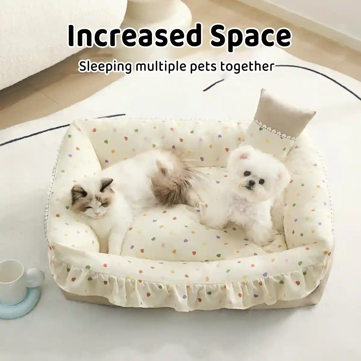 Ruffled Pet Bed Cozy Washable Dog and Cat Sleeping Nest with Pillow - Image 5