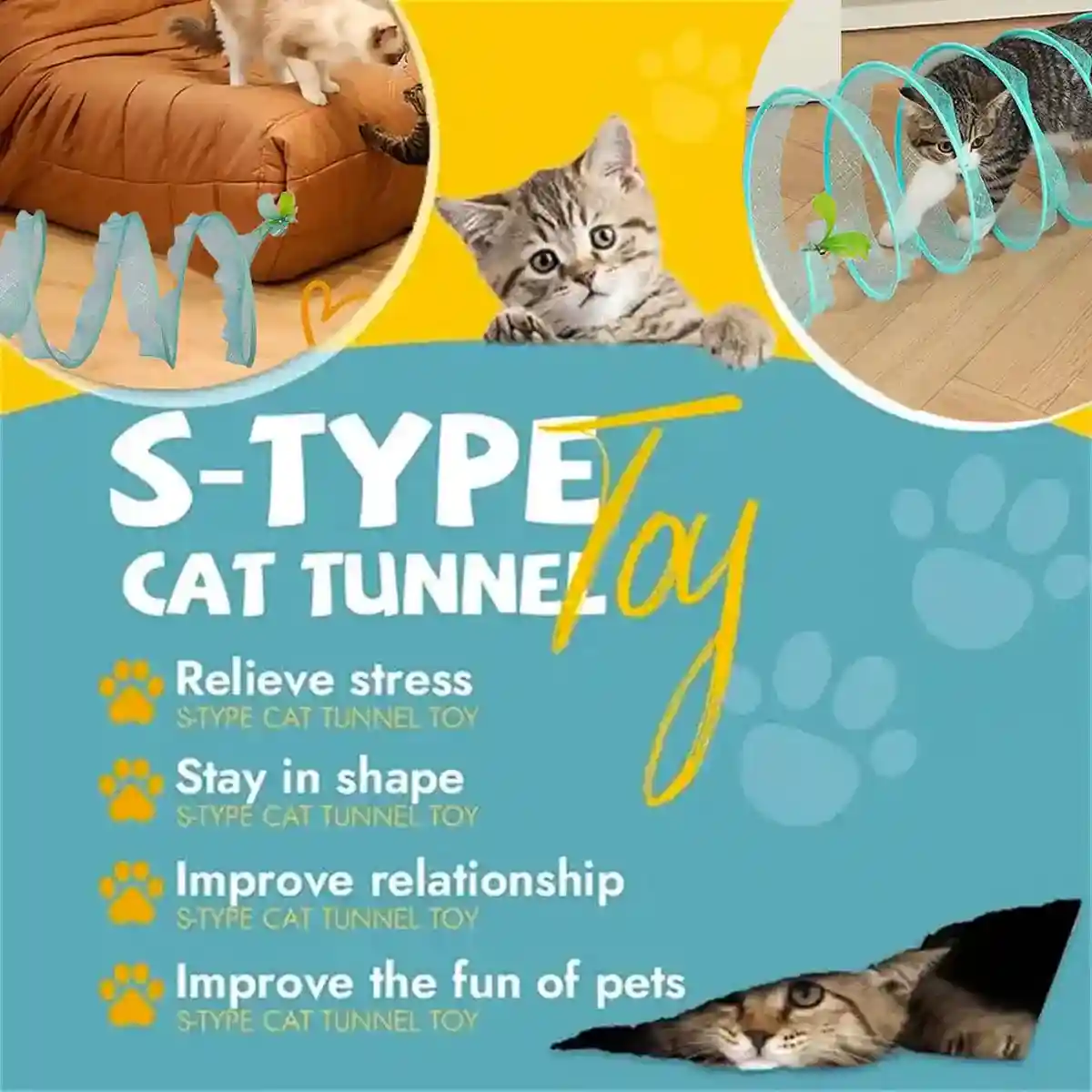 Interactive S-Shaped Cat Tunnel Toy for Indoor Play and Exercise - Image 5