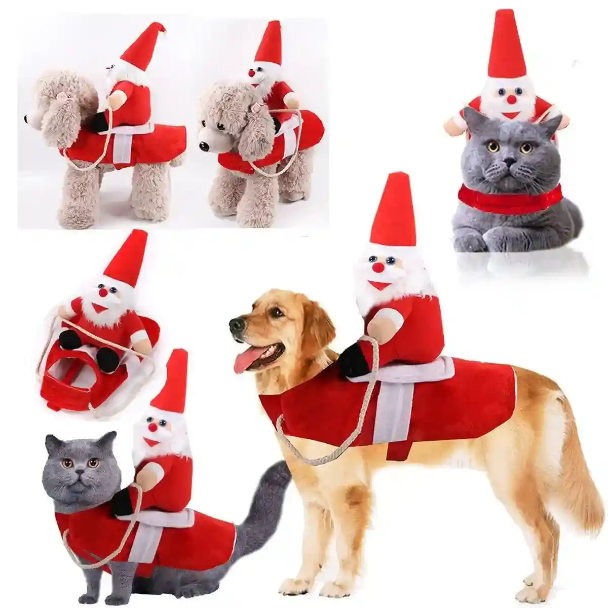 Santa Claus Pet Costume Dog Cat Funny Riding Suit Christmas Holiday Outfit Wear - Image 3