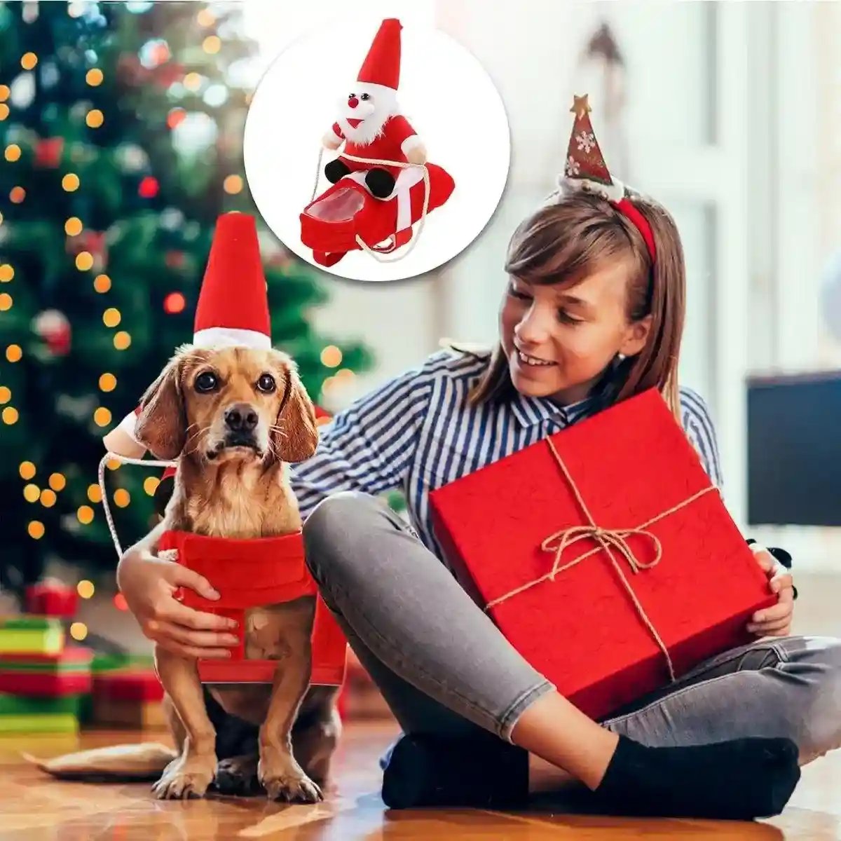Santa Claus Pet Costume Dog Cat Funny Riding Suit Christmas Holiday Outfit Wear - Image 7