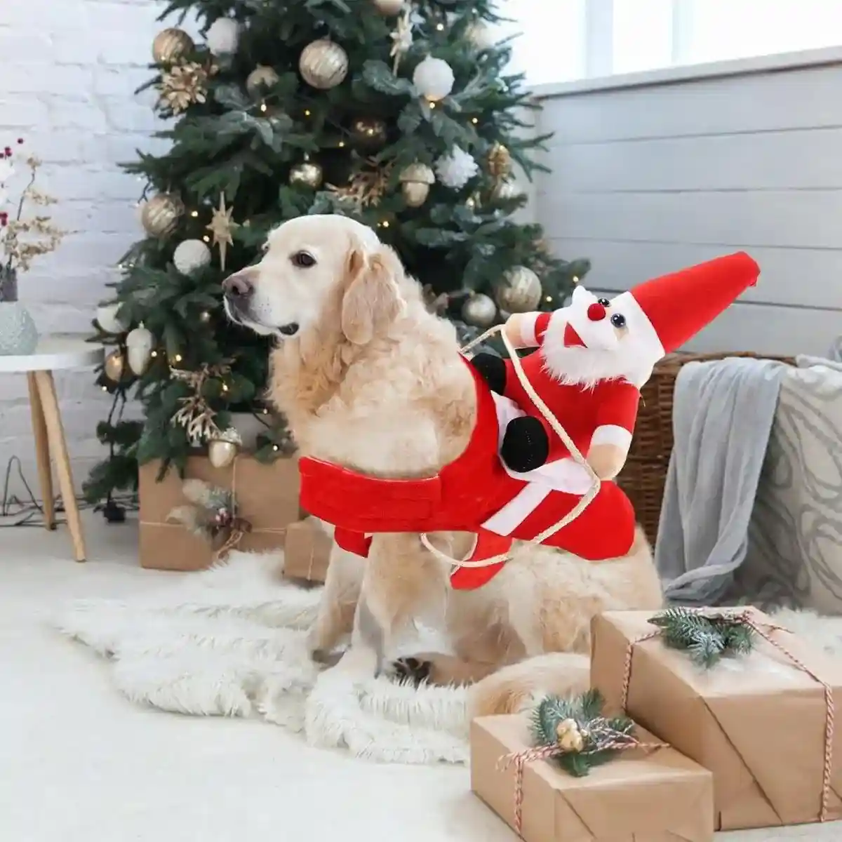 Santa Claus Pet Costume Dog Cat Funny Riding Suit Christmas Holiday Outfit Wear - Image 8