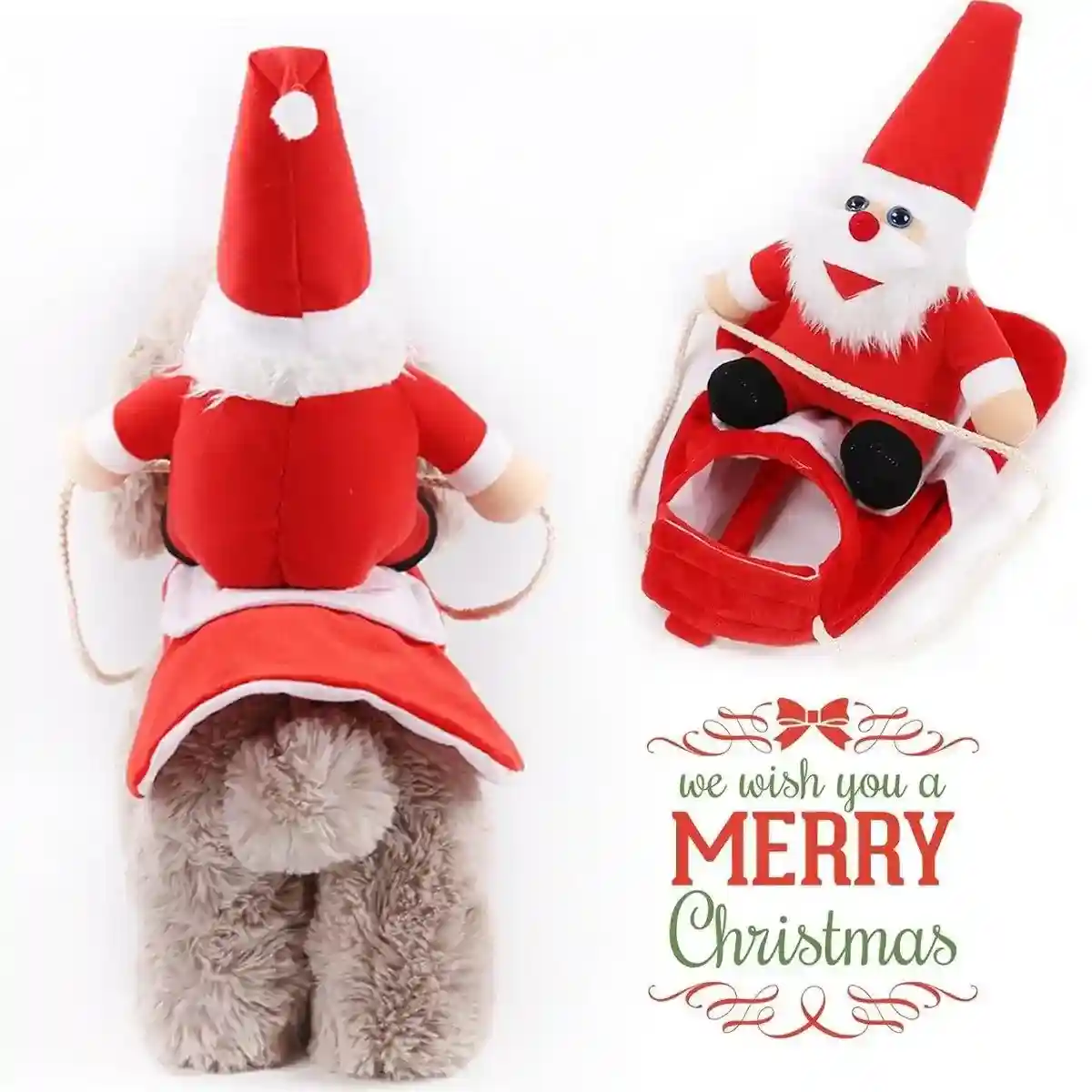 Santa Claus Pet Costume Dog Cat Funny Riding Suit Christmas Holiday Outfit Wear - Image 9