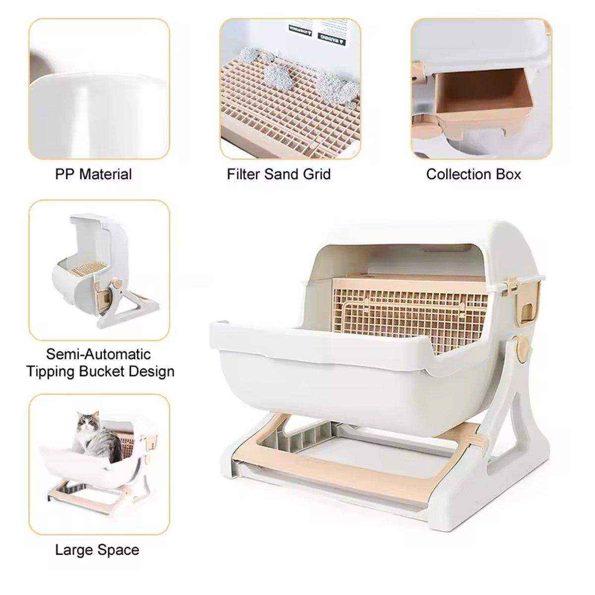 Semi Automatic Cat Litter Box Large Anti Splash Semi Enclosed Kitty Toilet - Image 16