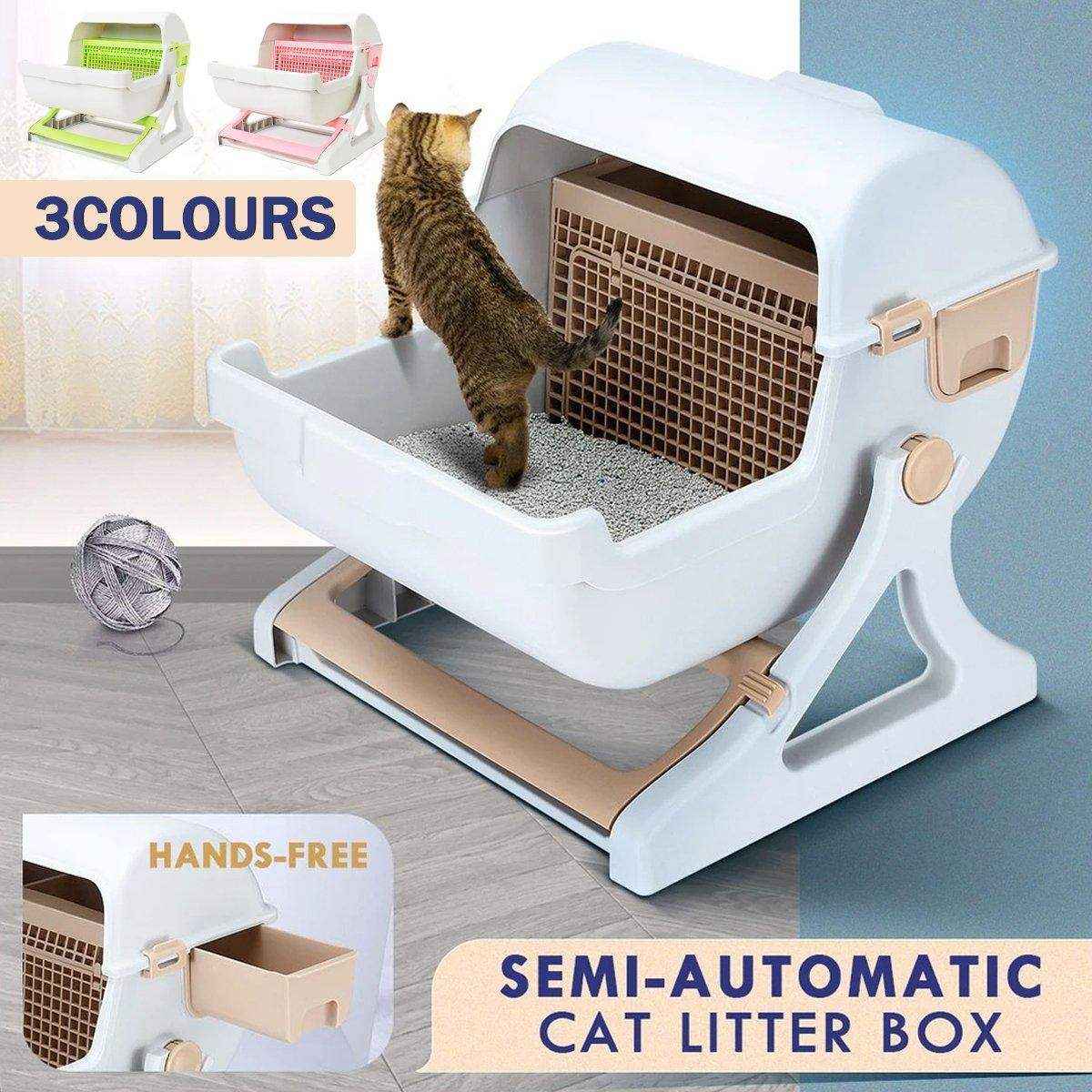 Semi Automatic Cat Litter Box Large Anti Splash Semi Enclosed Kitty Toilet - Image 3