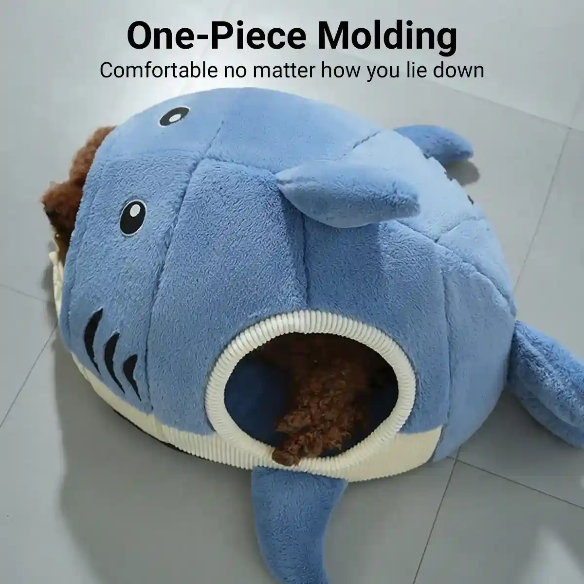 Shark Cat Cave Bed with Plush Cushion for Small Pets - Image 8