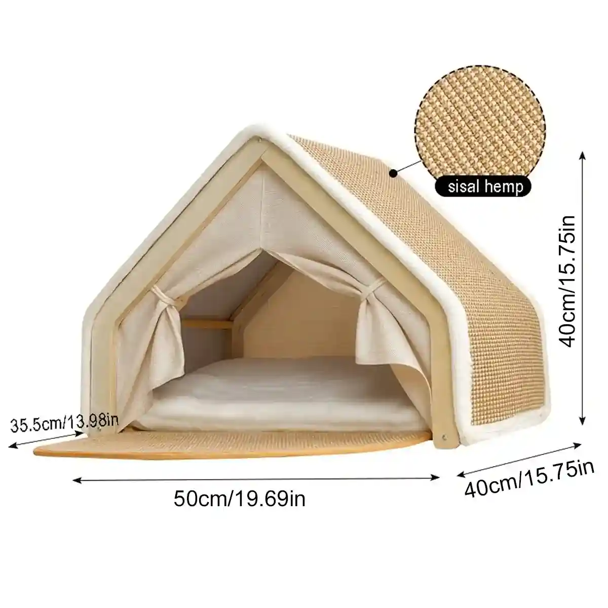 Sisal Cat House with Scratching Roof and Foldable Floor Mat - Image 6