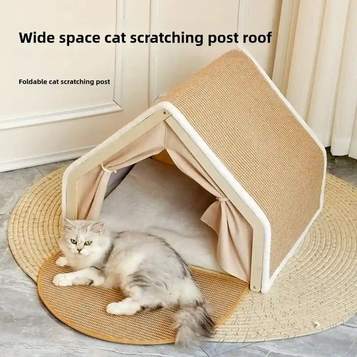 Sisal Cat House with Scratching Roof and Foldable Floor Mat - Image 8