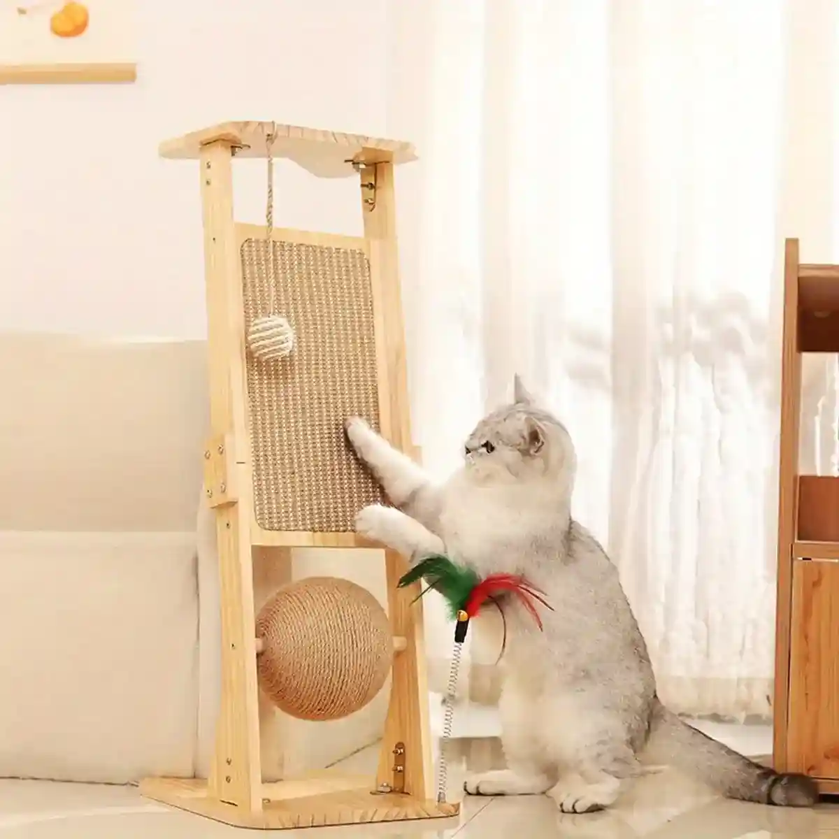 Vertical Play Tower with Sisal Cat Scratching Post and Toys - Image 4