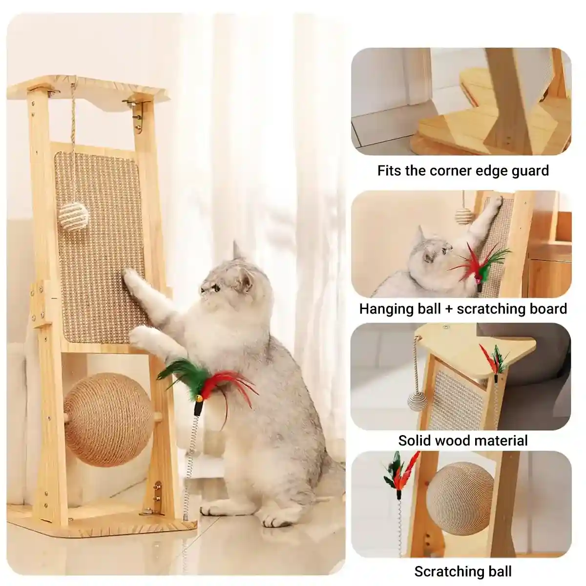 Vertical Play Tower with Sisal Cat Scratching Post and Toys - Image 6