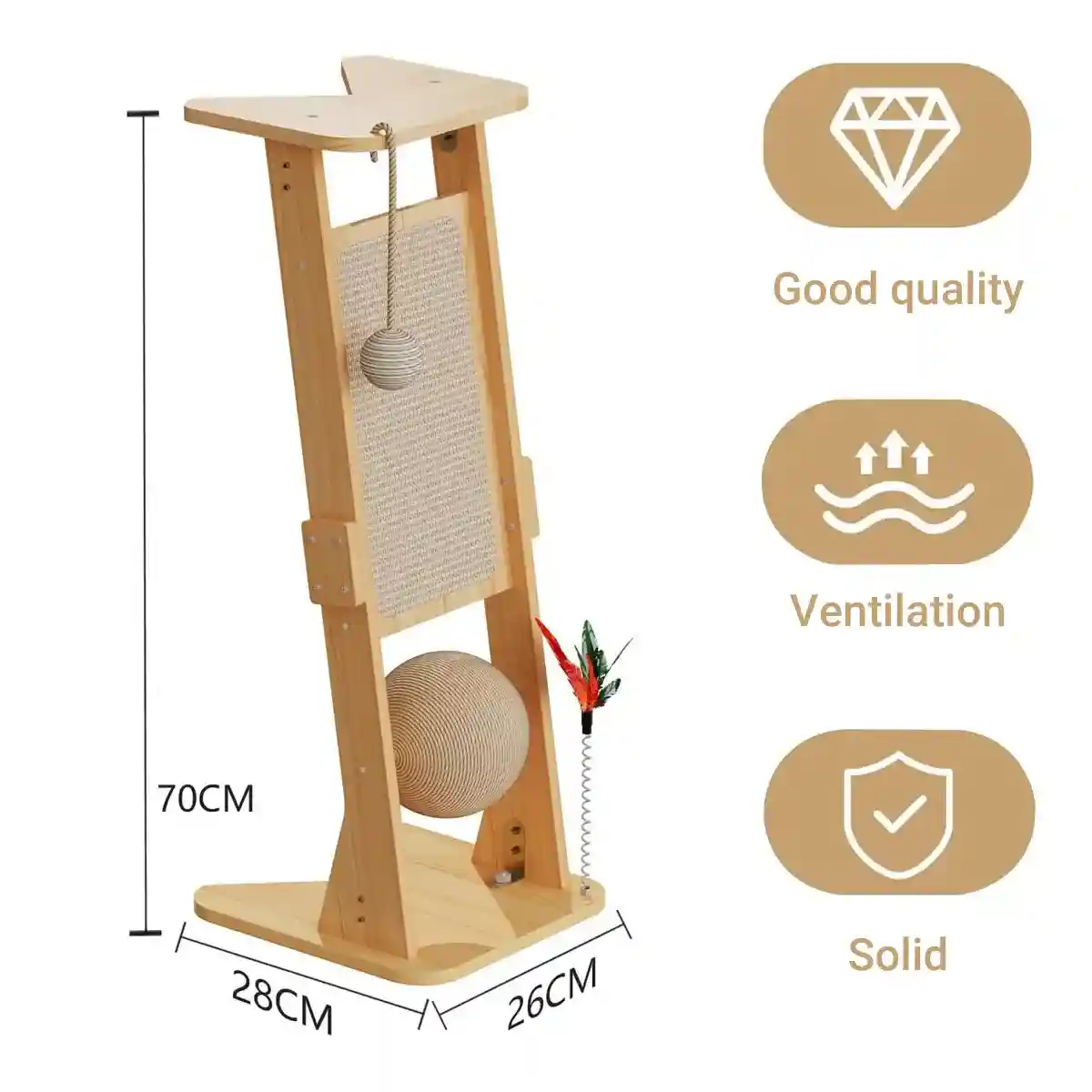 Vertical Play Tower with Sisal Cat Scratching Post and Toys - Image 8
