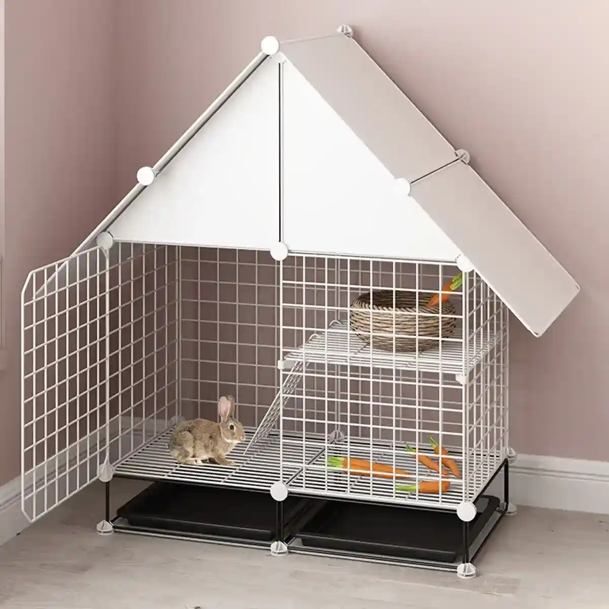Small Pet Double Villa Cage Two-Tier Metal Habitat for Rabbits - Image 13
