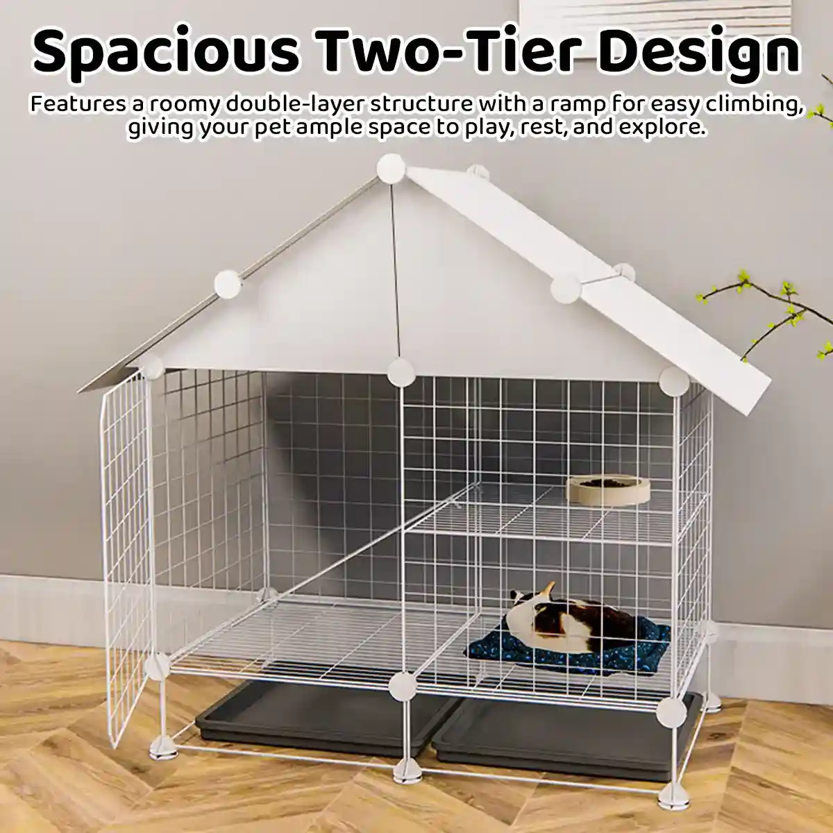 Small Pet Double Villa Cage Two-Tier Metal Habitat for Rabbits - Image 3