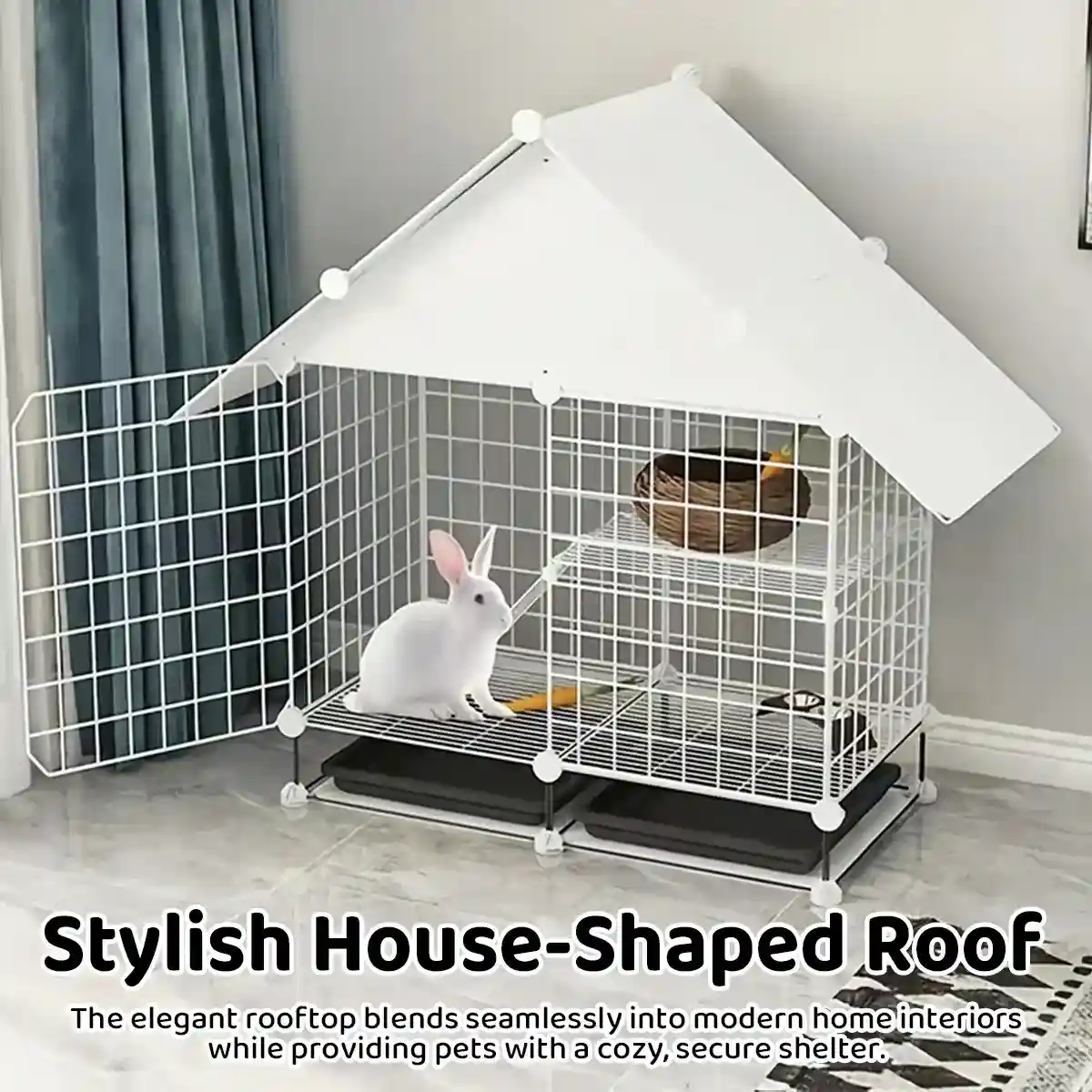 Small Pet Double Villa Cage Two-Tier Metal Habitat for Rabbits - Image 6