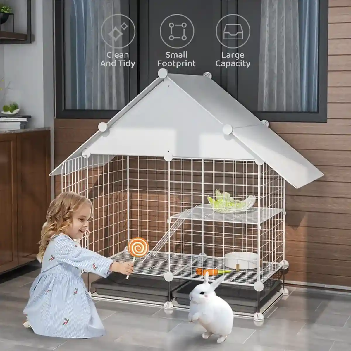 Small Pet Double Villa Cage Two-Tier Metal Habitat for Rabbits - Image 9