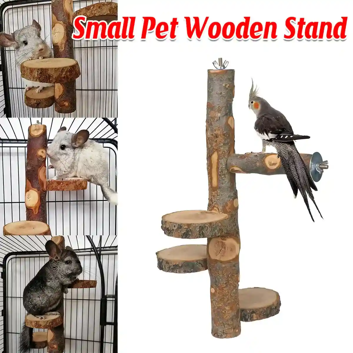 Bird Wooden Stand Climbing Platform for Birds Chinchillas & Rodents - Image 2