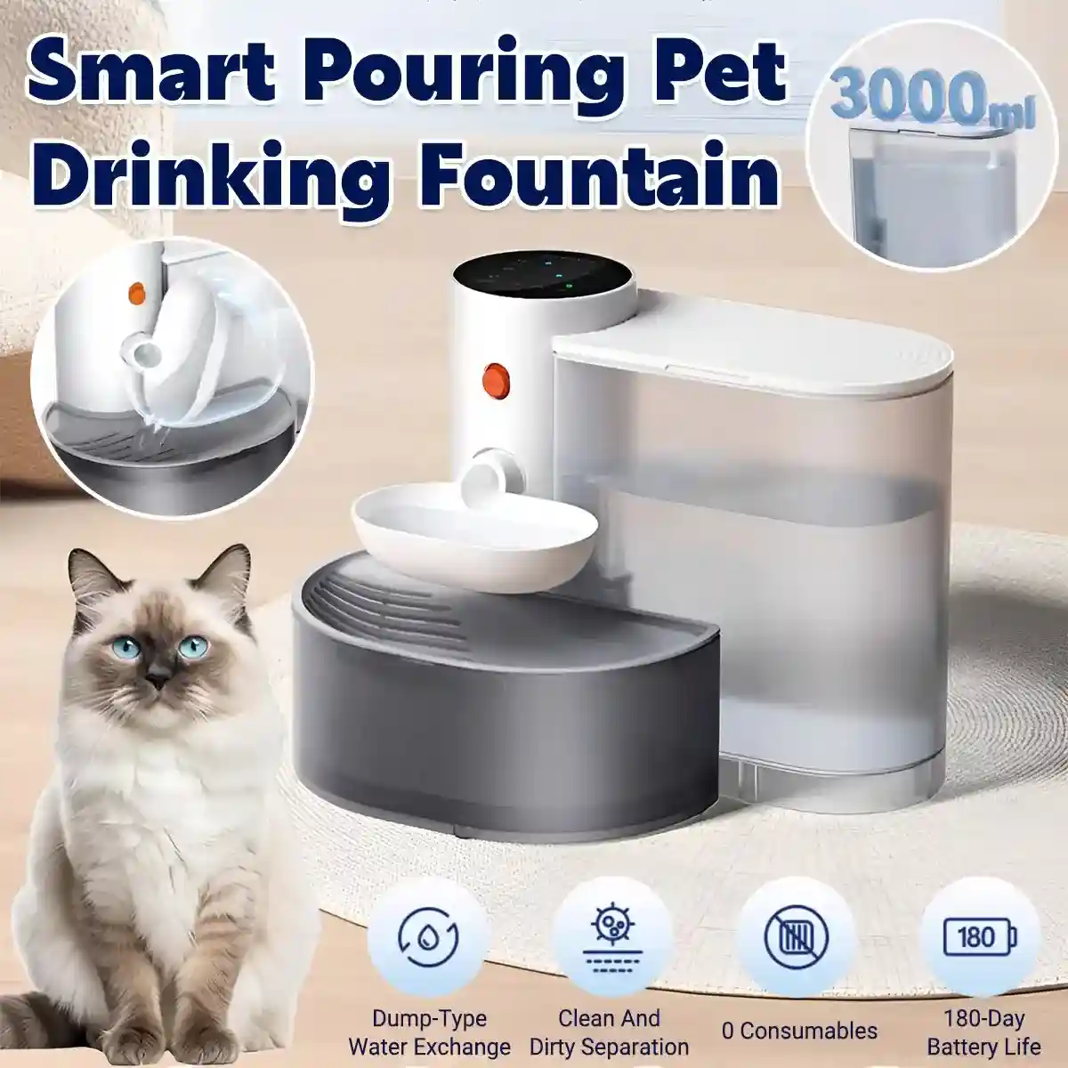 Smart Pet Water Fountain With Auto Pouring System