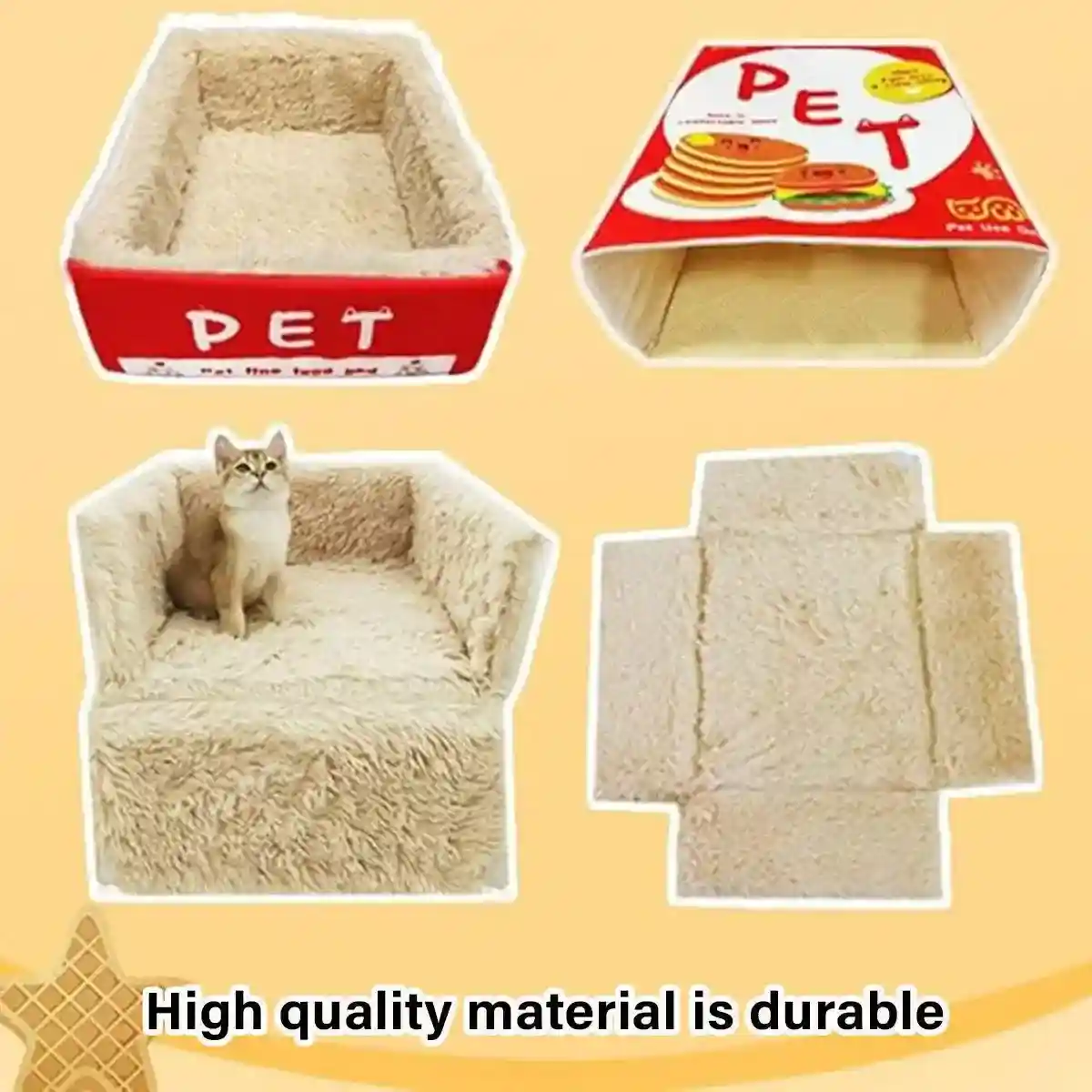 Snack-Themed Plush Cat Bed Cozy Rectangular Pet Sleeping Nest - Image 2