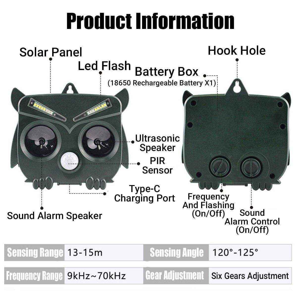 Solar Powered Ultrasonic Bird Repeller Outdoor Animal Deterrent Garden Device - Image 6