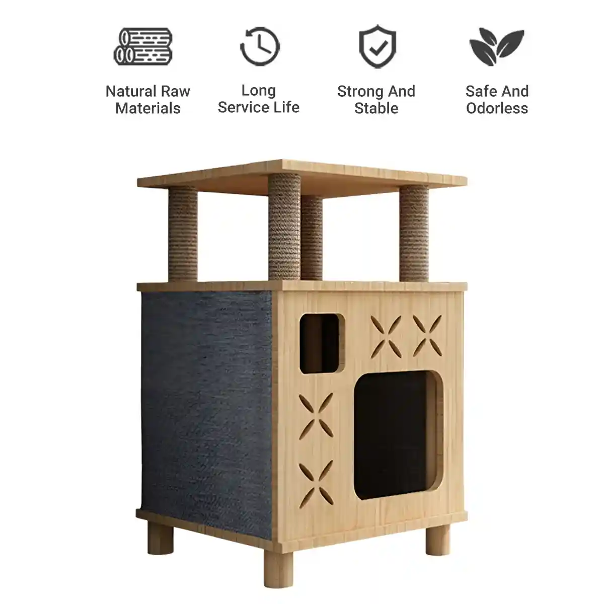 Solid Wood Cat Bed House with Climbing Platform Modern Pet Furniture - Image 12
