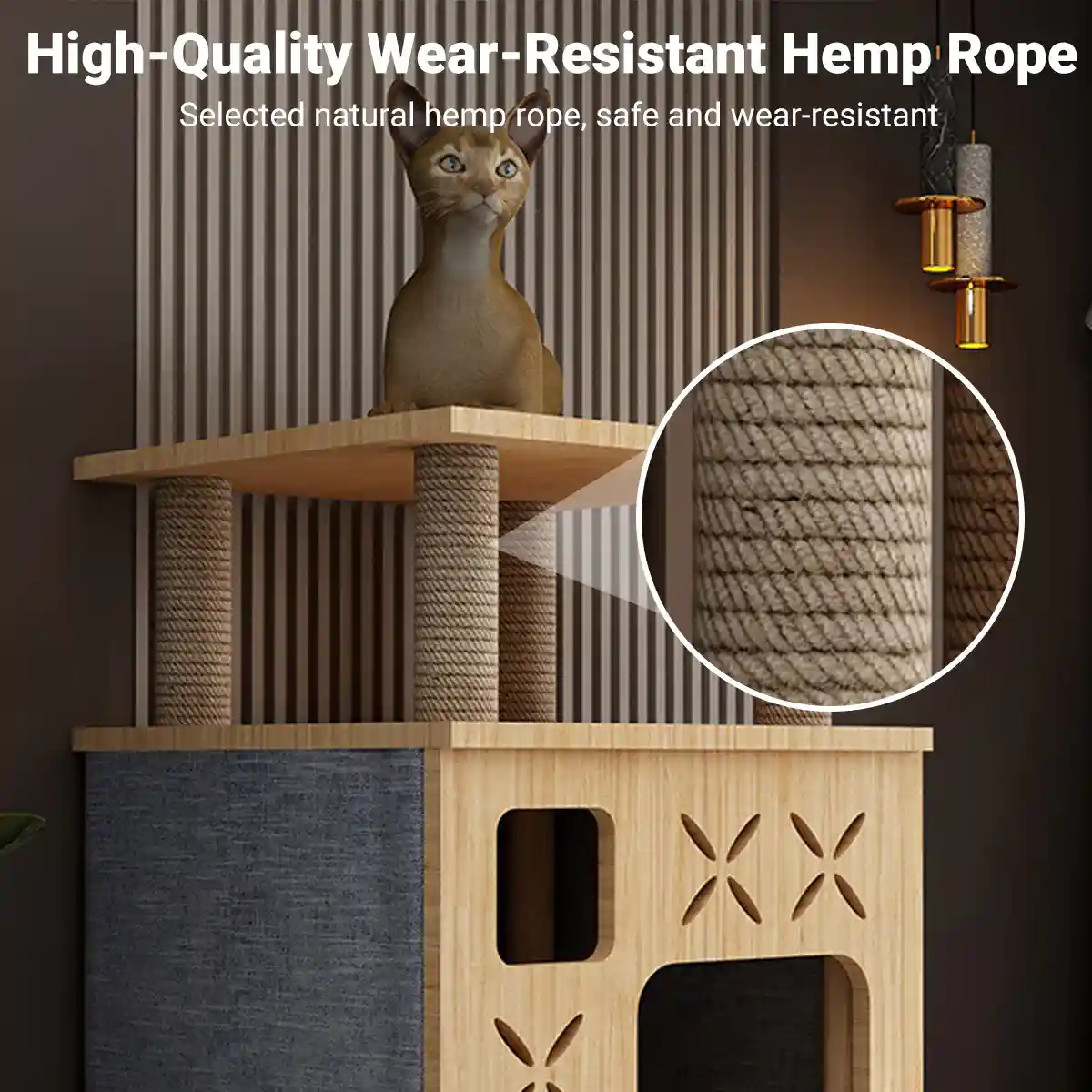 Solid Wood Cat Bed House with Climbing Platform Modern Pet Furniture - Image 4
