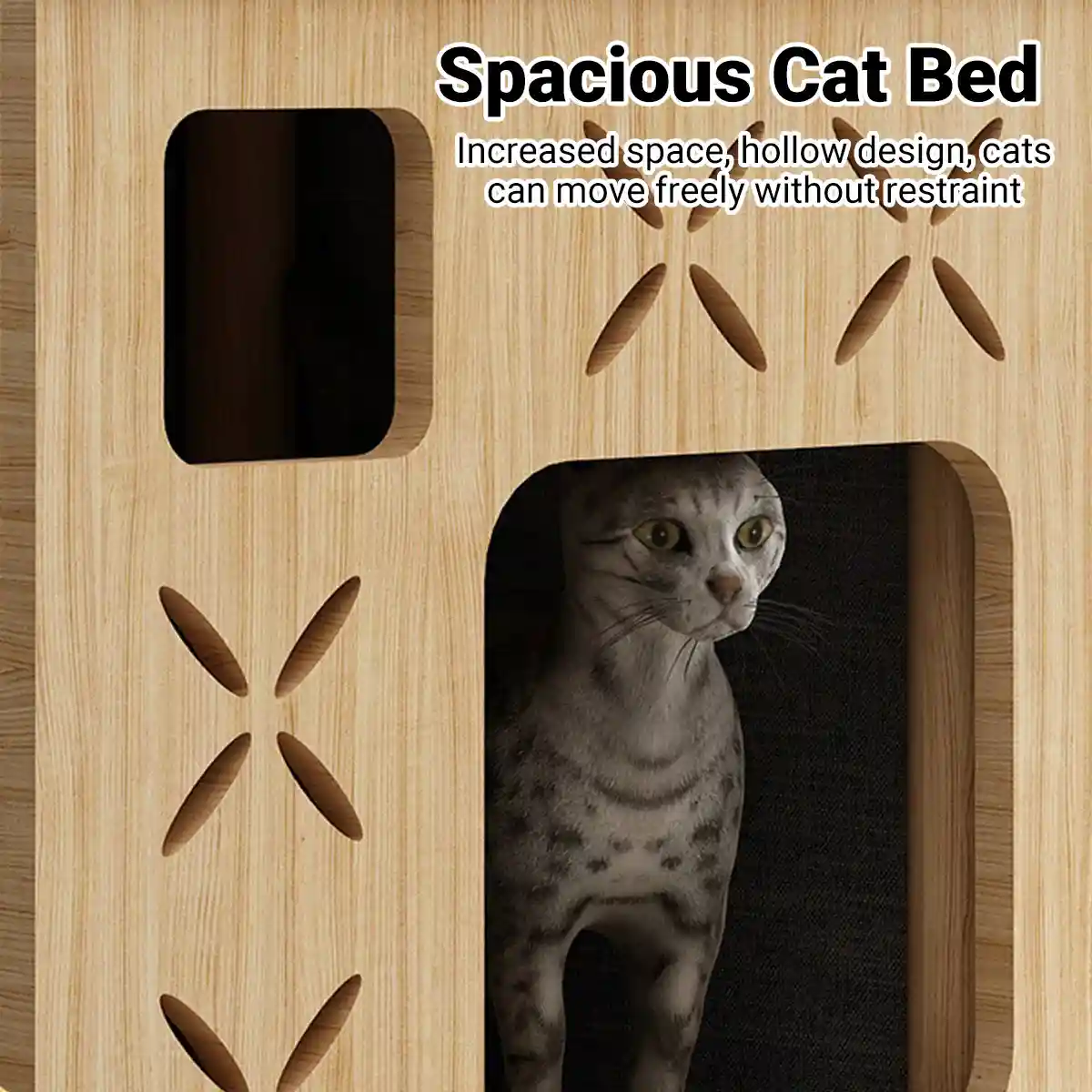 Solid Wood Cat Bed House with Climbing Platform Modern Pet Furniture - Image 9