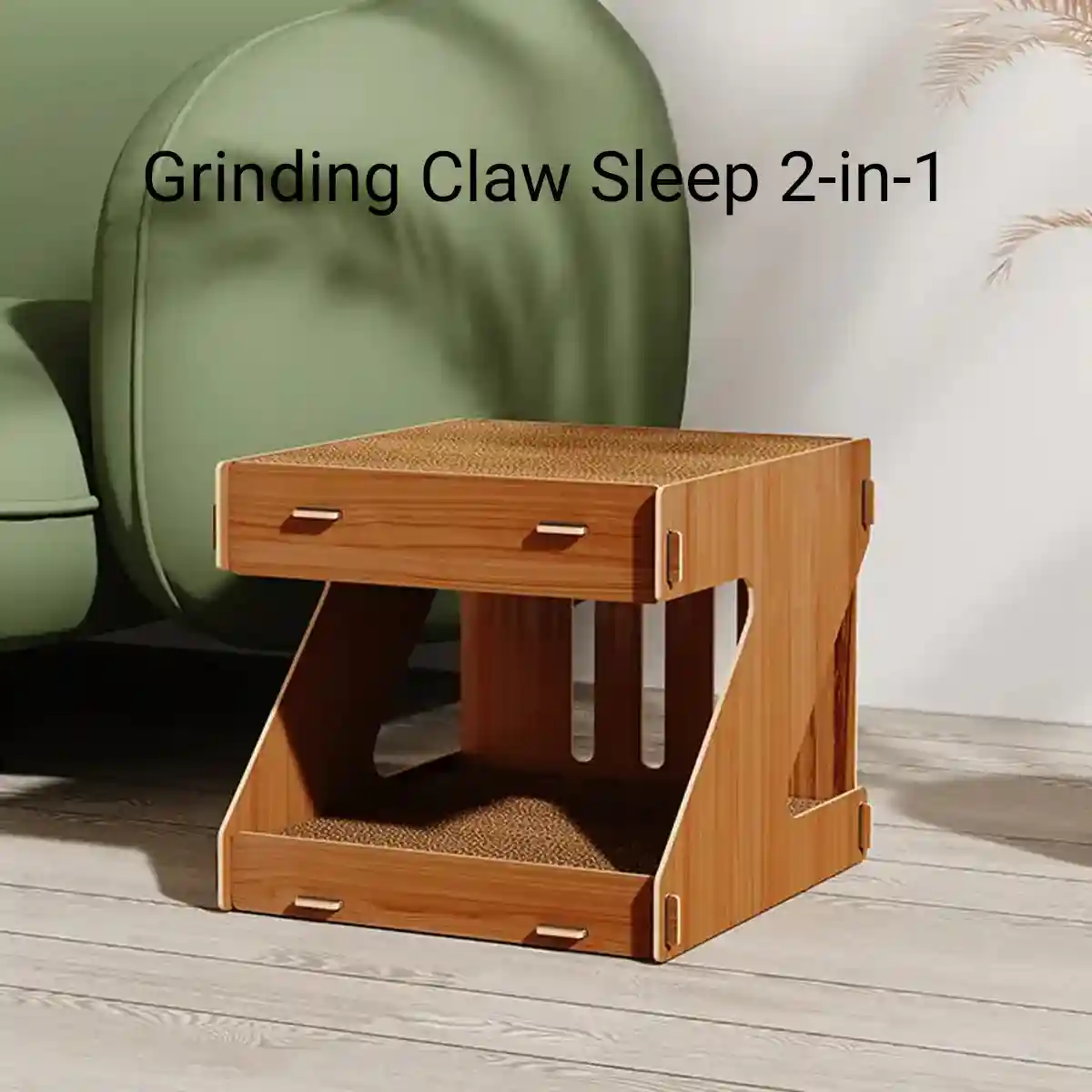Solid Wood Cat House With Scratching Board Double-Layer Design - Image 5