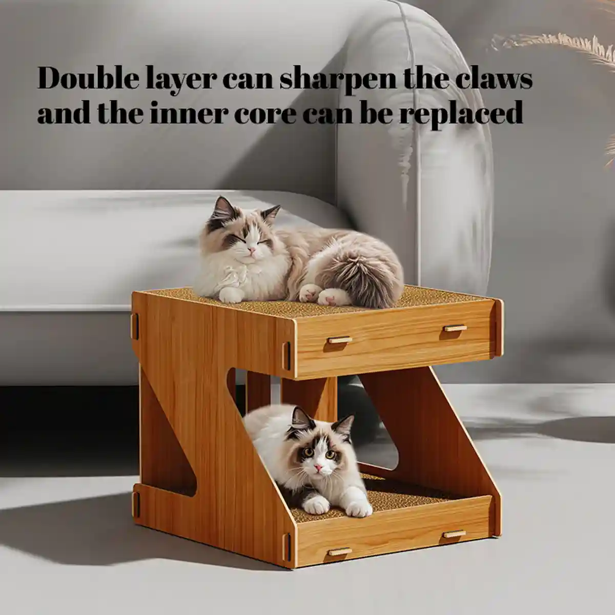 Solid Wood Cat House With Scratching Board Double-Layer Design - Image 7